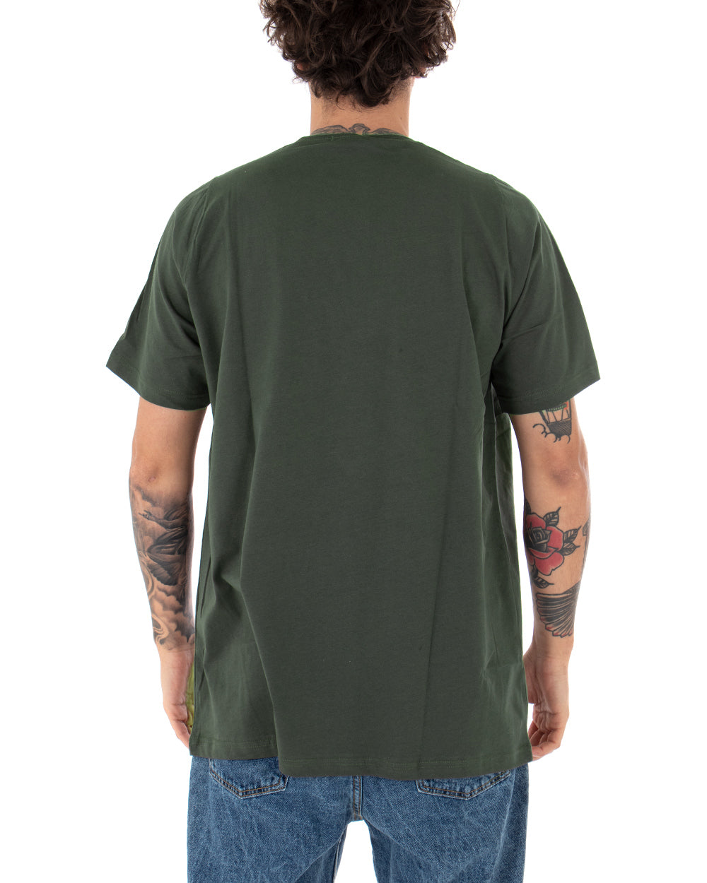 T-Shirt Uomo Oversize Tinta Unita Verde Militare Maglia Maniche Corte Girocollo Cotone GIOSAL