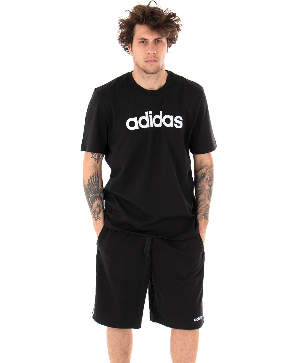 T-shirt Uomo Adidas Logo Lin Tee Stampa Tinta Unita Nera Girocollo Cotone Maniche Corte GIOSAL-TS2431A