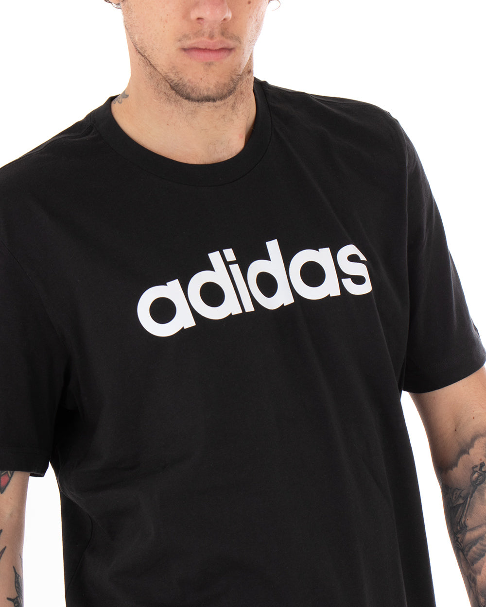 T-shirt Uomo Adidas Logo Lin Tee Stampa Tinta Unita Nera Girocollo Cotone Maniche Corte GIOSAL