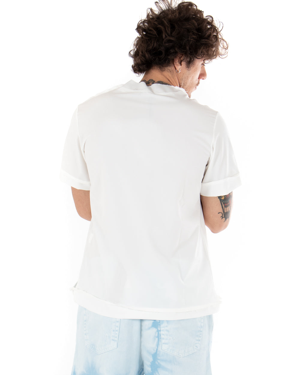 Men's T-Shirt White Solid Color T-Shirt Lapels Short Sleeves Casual Basic GIOSAL