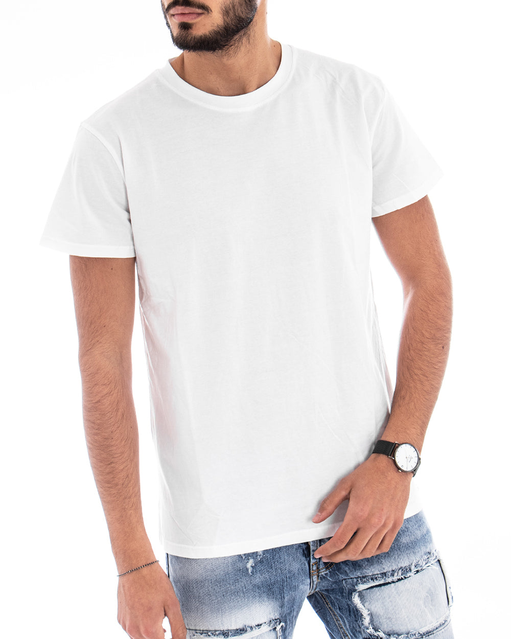 T-shirt Uomo Manica Corta Tinta Unita Bianco Girocollo Basic Casual GIOSAL-TS2579A