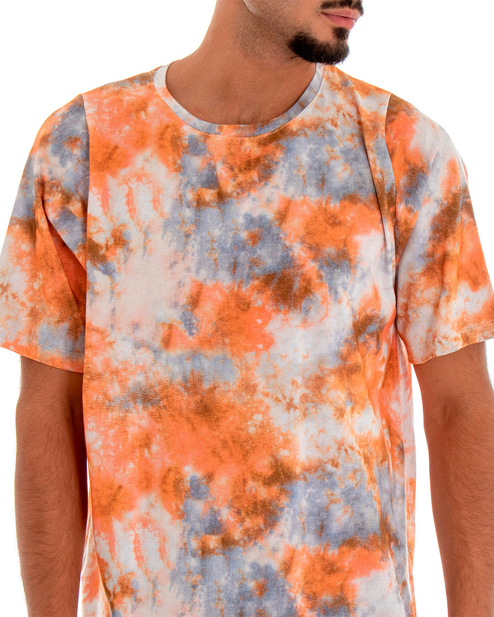 T-shirt Uomo Maglia Maniche Corte Over Effetto Tie Dye Arancio Girocollo GIOSAL-TS2607A