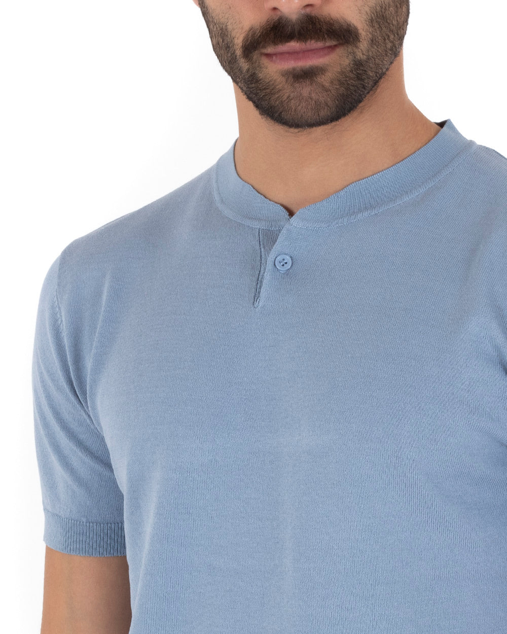 Men's T-Shirt Short Sleeve Solid Color Powder Neckline Buttons Thread Casual GIOSAL