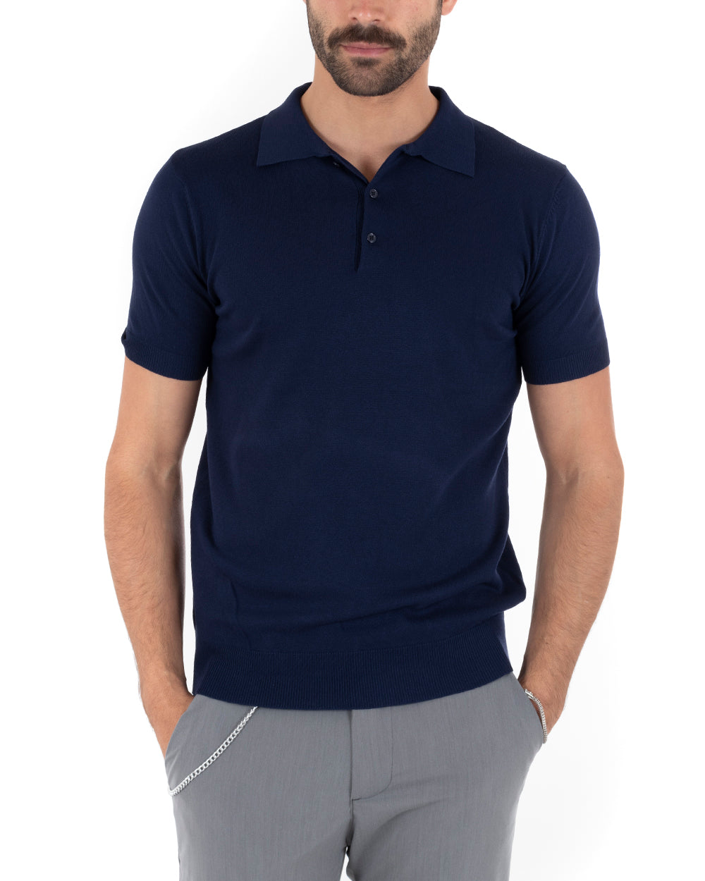 Polo T-Shirt Uomo Manica Corta Tinta Unita Blu Filo Casual GIOSAL-TS2629A