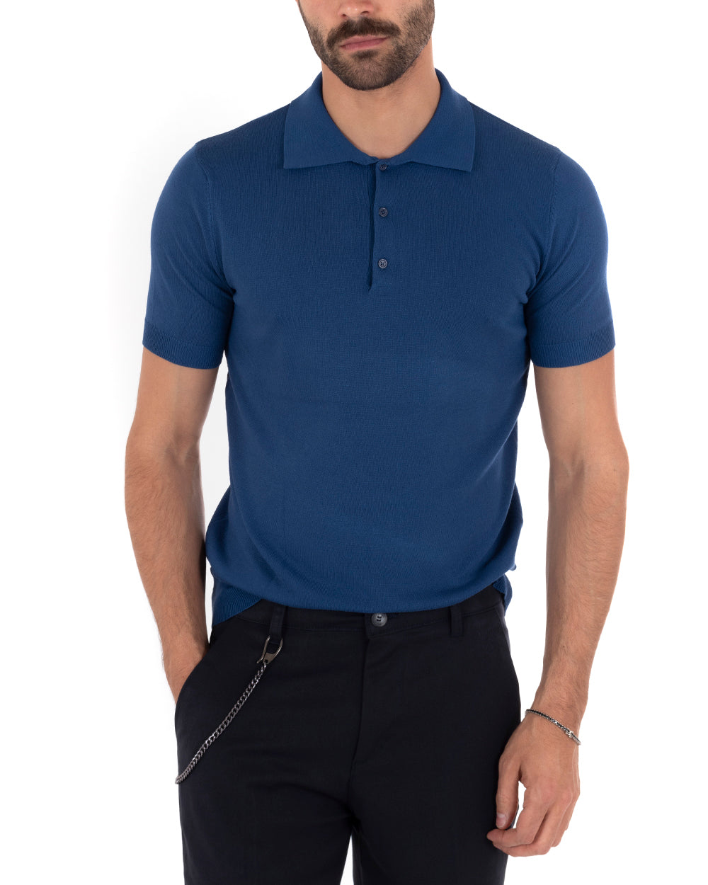 Men's Polo T-Shirt Short Sleeve Solid Color Royal Blue Neckline Buttons Thread Casual GIOSAL