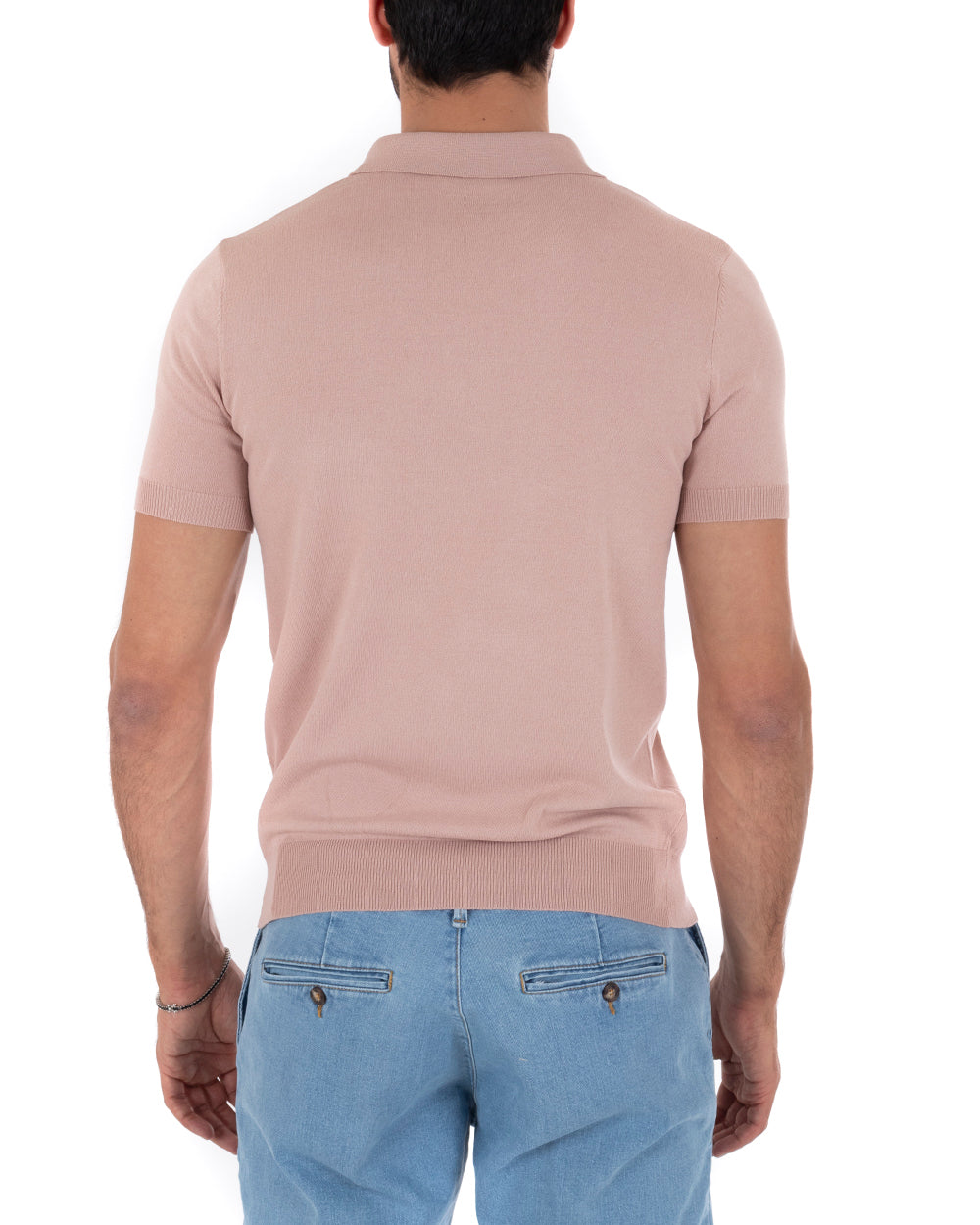 Polo Filo Uomo T-Shirt Manica Corta Con Colletto Bottoni Tinta Unita Rosa Casual GIOSAL-TS2636A