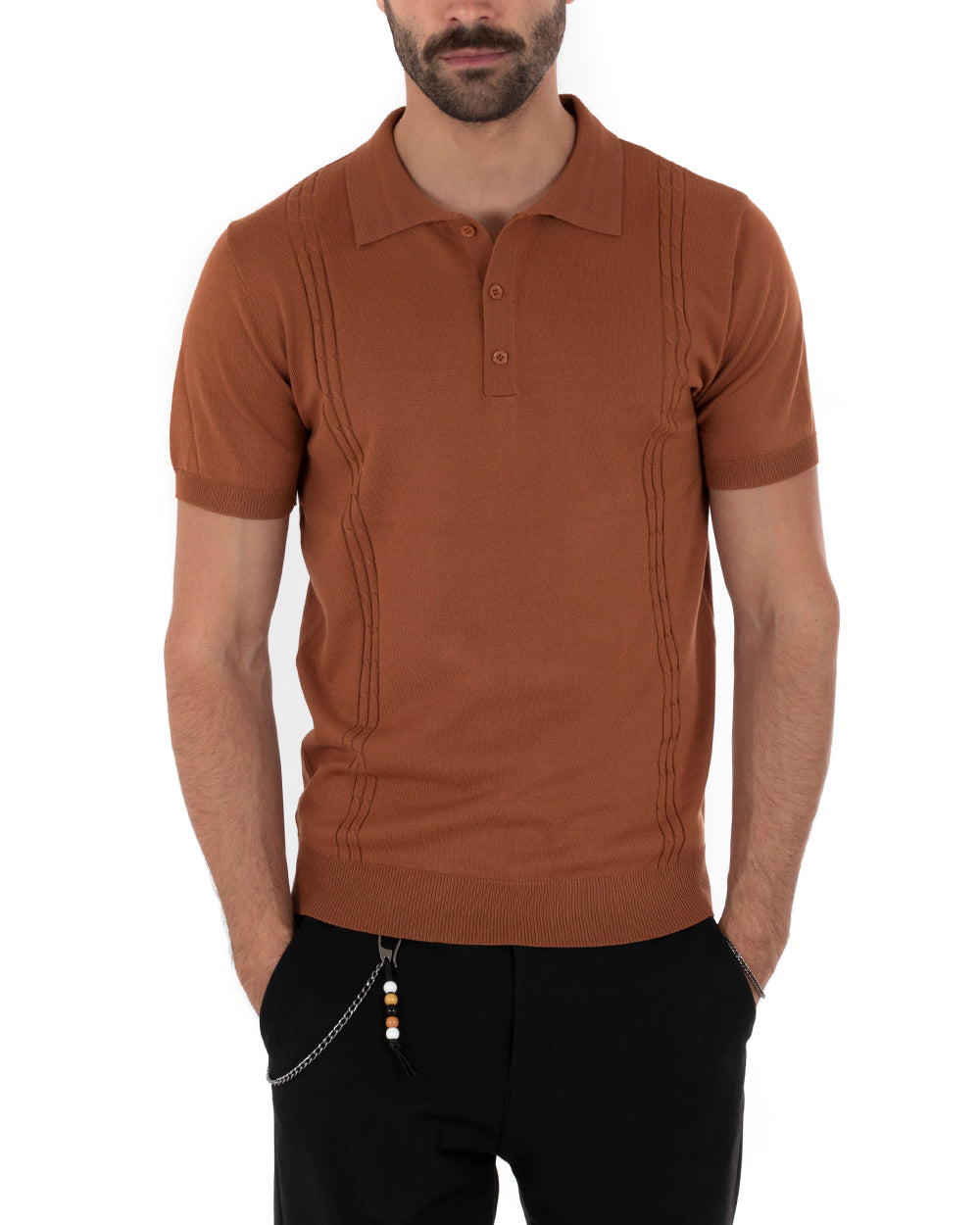 Polo Uomo T-Shirt Manica Corta Tinta Unita Tabacco Scollo Bottoni Filo Casual GIOSAL-TS2640A