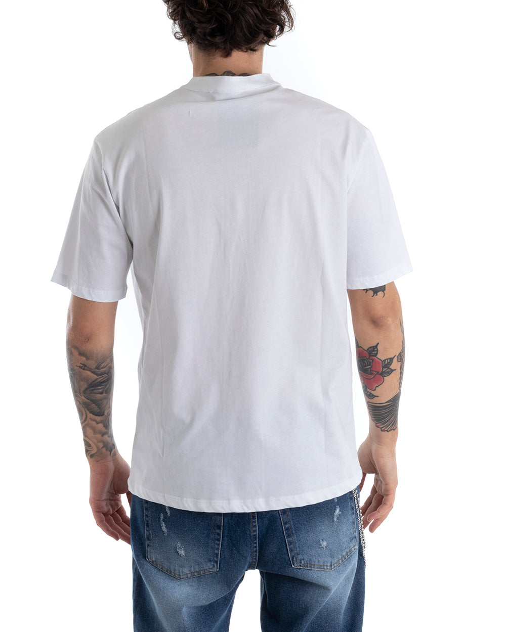 Men's T-shirt Button Collar Solid Color Short Sleeve White Casual GIOSAL