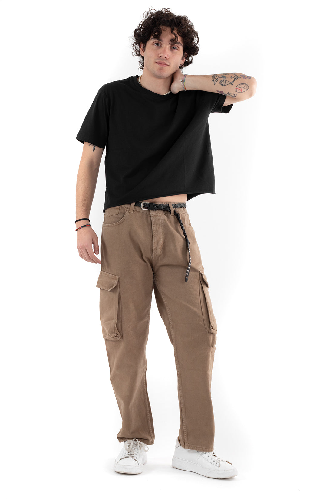 Men's Cropped T-shirt Solid Color Black Boxy Fit Short Sleeve Casual Raw Cut GIOSAL-TS2854A