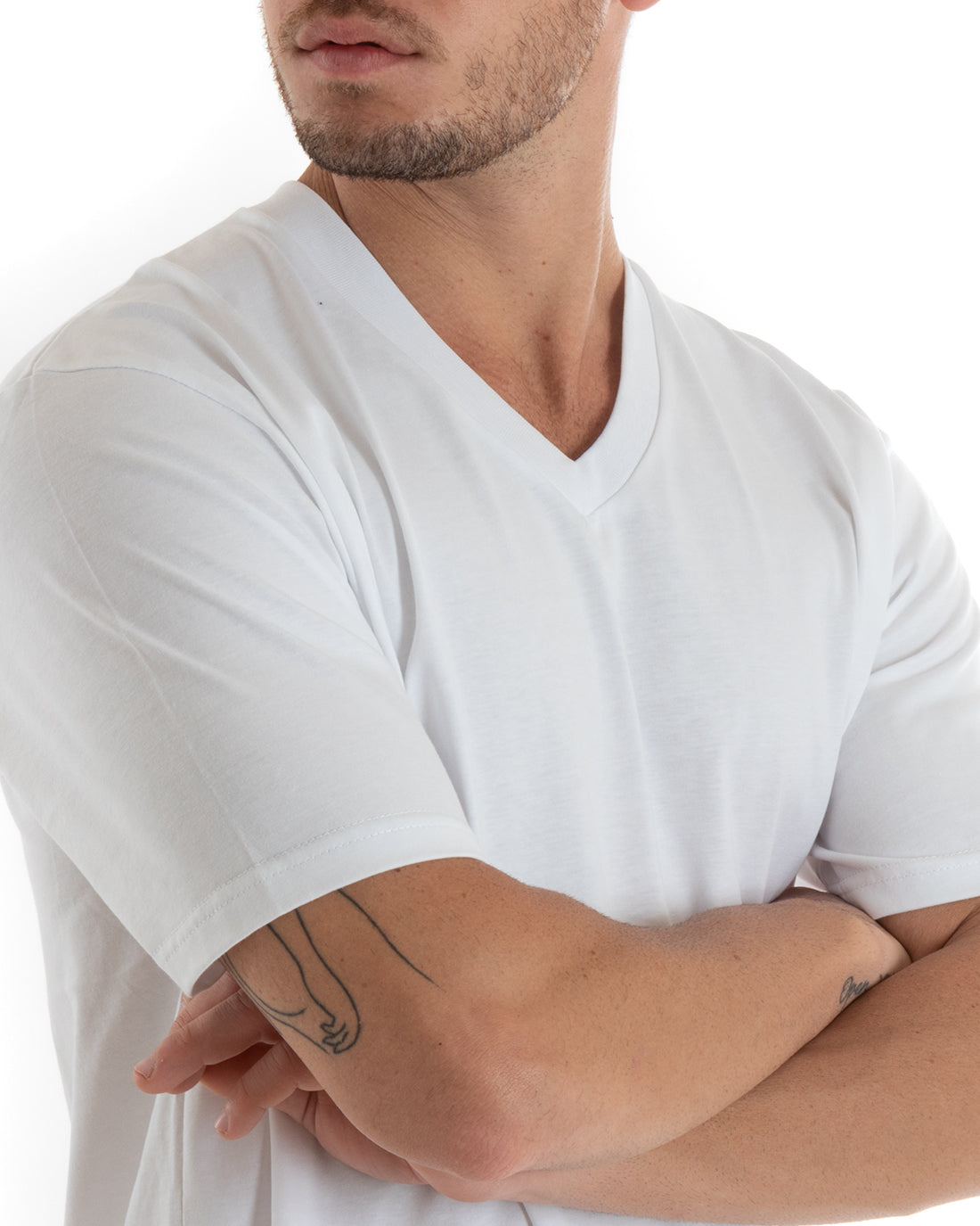 Men's T-shirt Plain White Oversize V-Neck Basic Casual Shirt GIOSAL-TS2884A