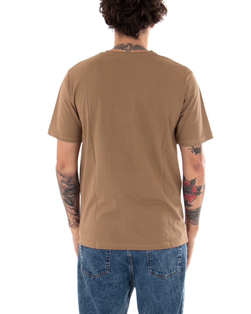 T-shirt Uomo Basic Tinta Unita Camel Manica Corta Girocollo Casual GIOSAL-TS2912A