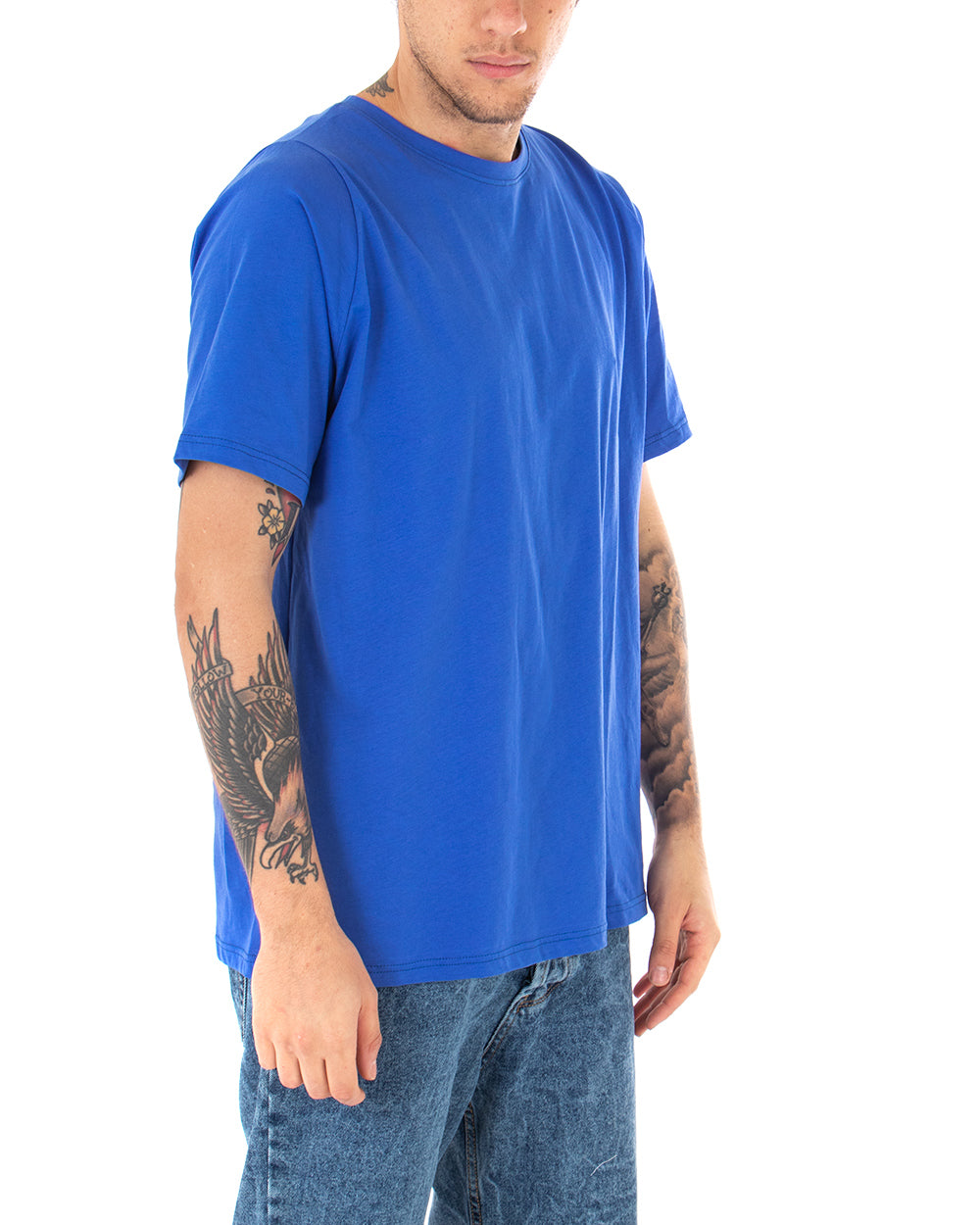 T-shirt Uomo Oversize Girocollo Tinta Unita Casual Blu Royal Basic Manica Corta GIOSAL-TS2925A