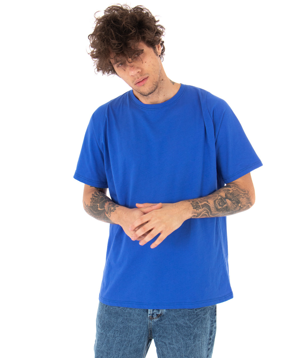 Men's T-shirt Oversize Round Neck Solid Color Casual Royal Blue Basic Short Sleeve GIOSAL-TS2925A