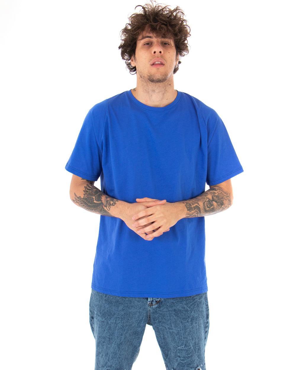 Men's T-shirt Oversize Round Neck Solid Color Casual Royal Blue Basic Short Sleeve GIOSAL-TS2925A