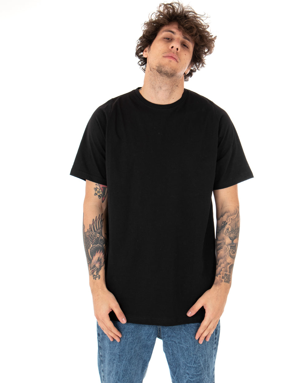 T-shirt Uomo Oversize Girocollo Tinta Unita Casual Nera Basic Manica Corta GIOSAL-TS2928A