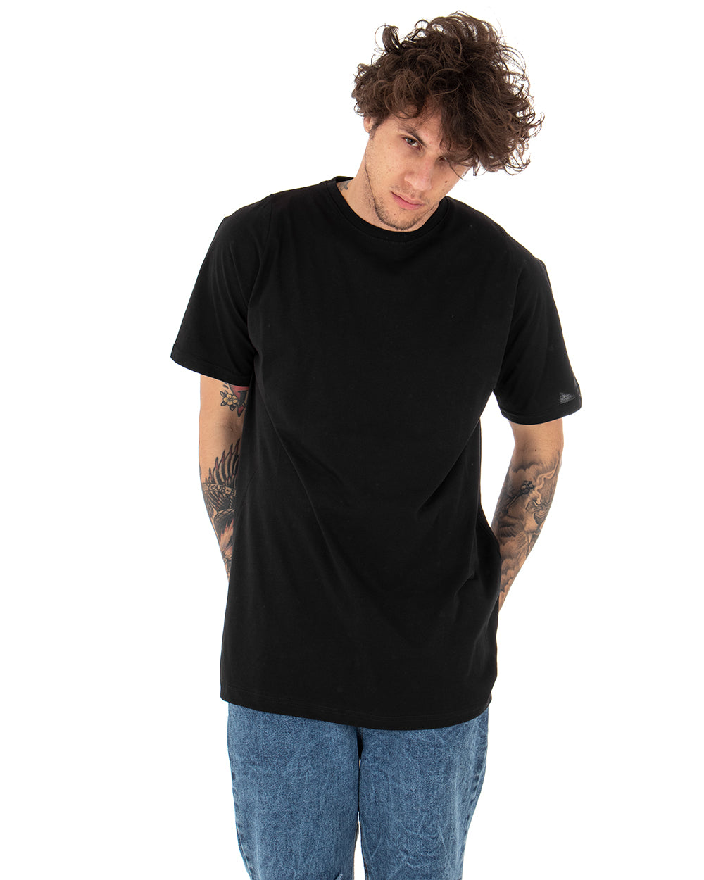 T-shirt Uomo Oversize Girocollo Tinta Unita Casual Nera Basic Manica Corta GIOSAL-TS2928A