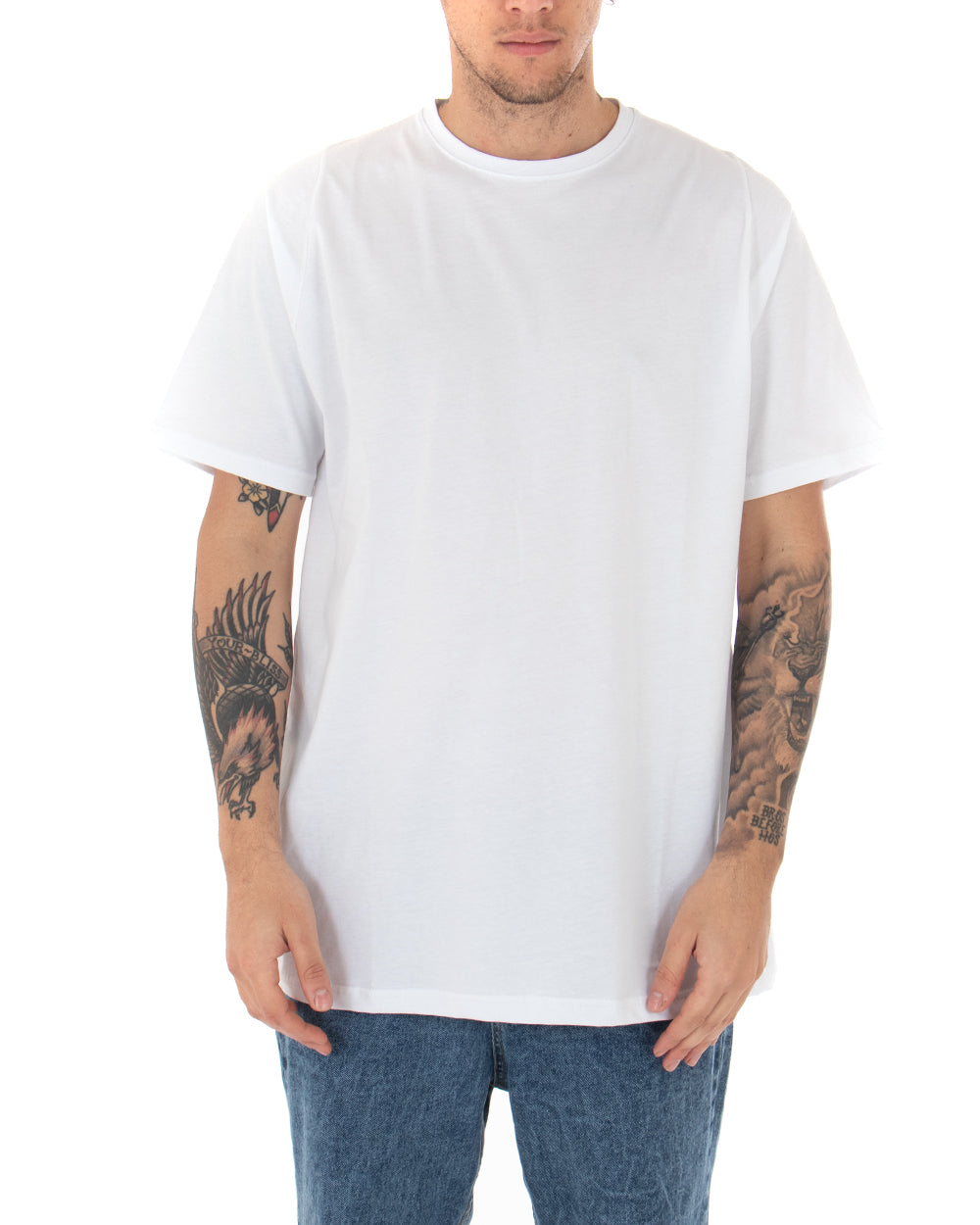 T-shirt Uomo Oversize Girocollo Tinta Unita Casual Bianco Basic Manica Corta GIOSAL-TS2929A