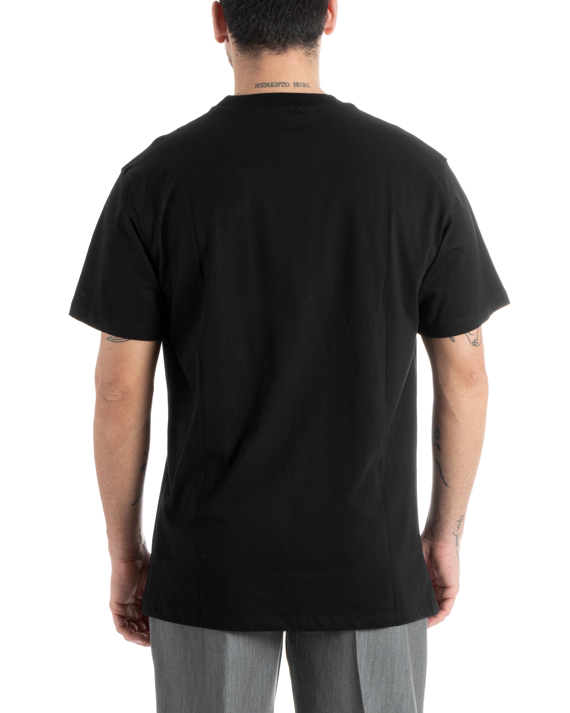 T-shirt Uomo Cotone Basic Tinta Unita Nero Girocollo Casual Gola Alta GIOSAL-TS2983A
