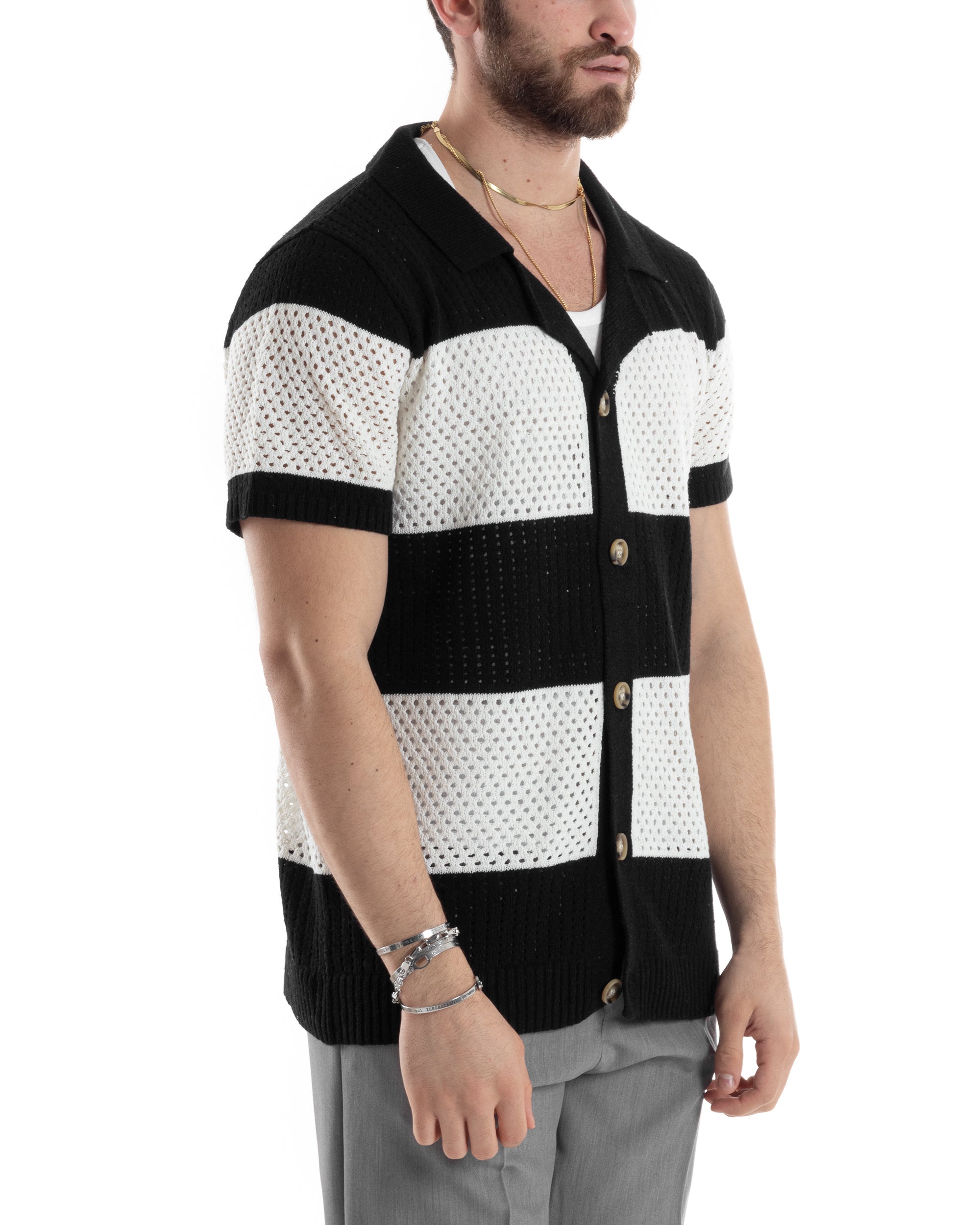Men's T-shirt Perforated Knit Cardigan With Buttons Solid Color Camel Casual GIOSAL-TS2897A