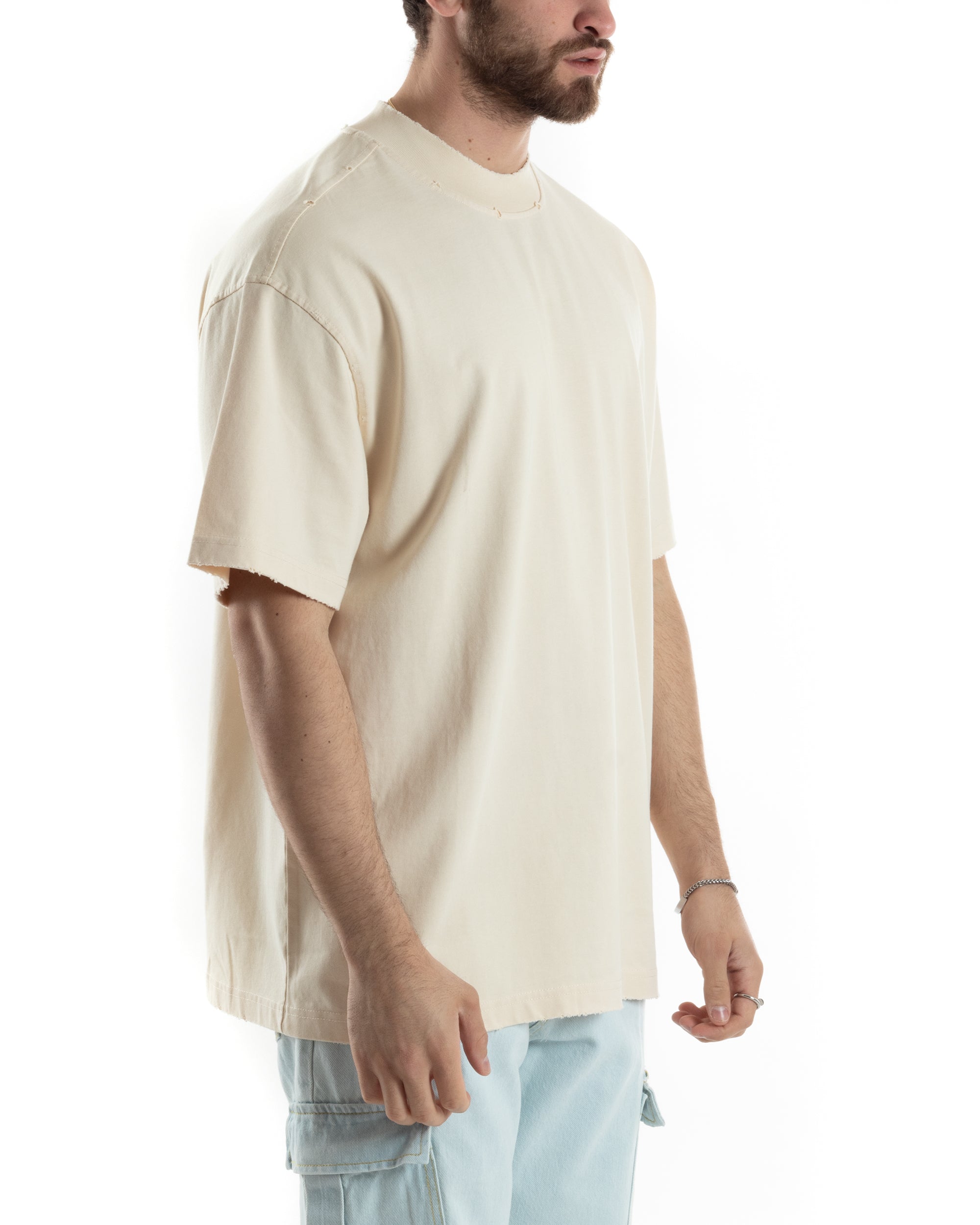 Basic Men's T-shirt Solid Color Purple Crew Neck Short Sleeve Casual Slits GIOSAL-TS2938A