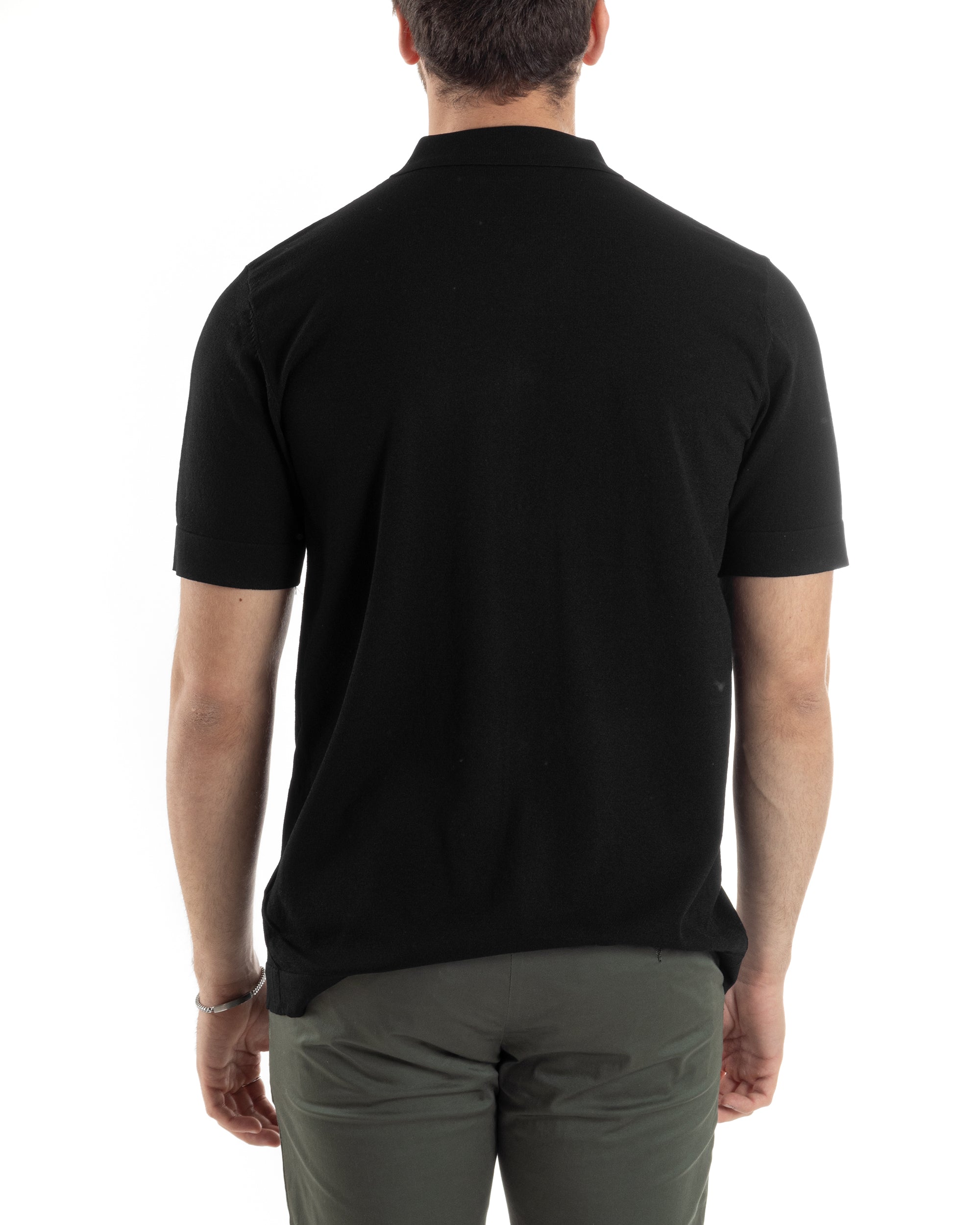 Polo Filo Uomo Cardigan Bottoni T-Shirt Con Colletto Nero Casual GIOSAL-TS3020A