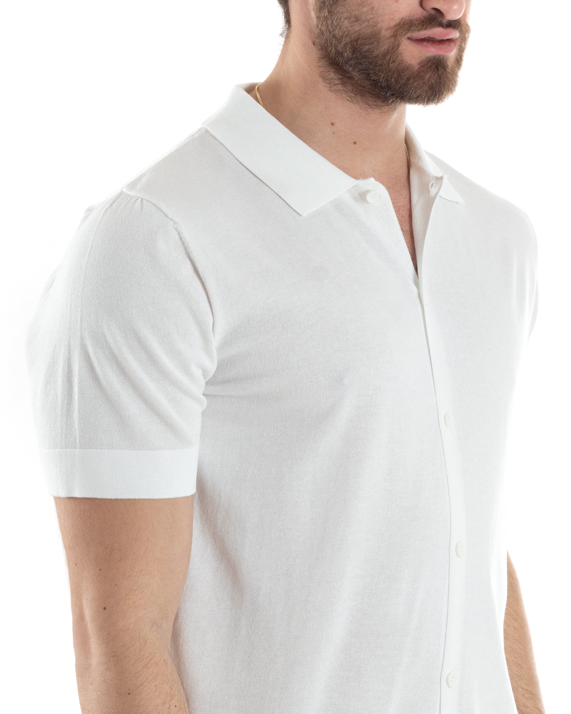 Polo Filo Uomo Cardigan Bottoni T-Shirt Con Colletto Bianco Casual GIOSAL-TS3021A