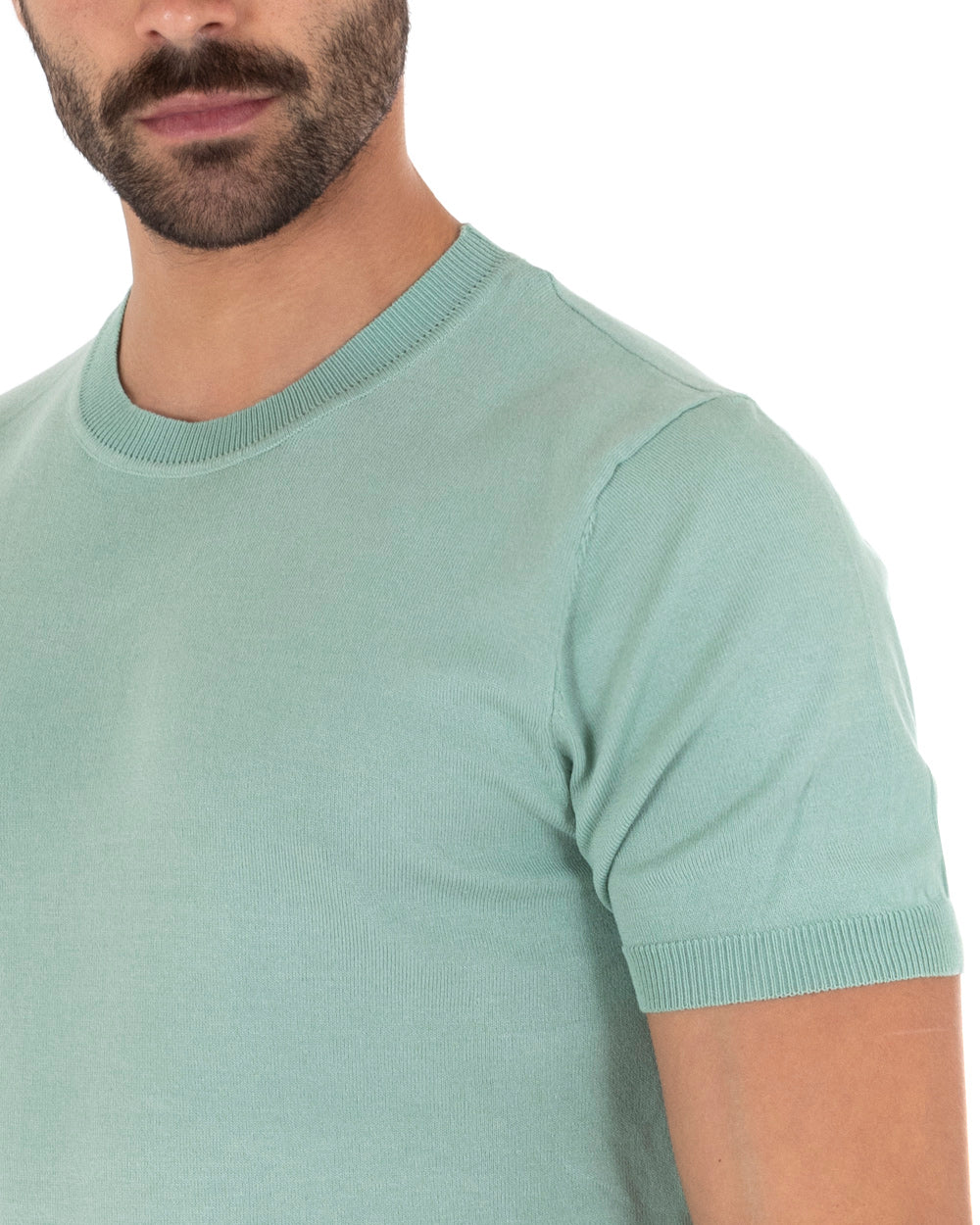 T-Shirt Uomo Maniche Corte Tinta Unita Verde Salvia Girocollo Filo Casual GIOSAL-TS3050A