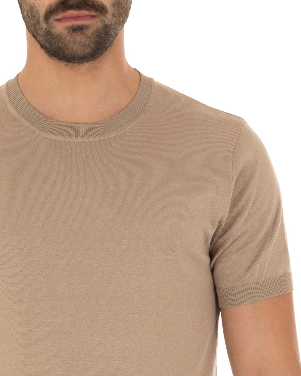 T-Shirt Uomo Girocollo Filo Casual Basic Sottogiacca Tinta Unita Camel GIOSAL-TS3053A