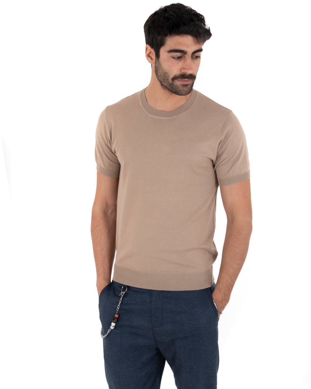 T-Shirt Uomo Maniche Corte Tinta Unita Camel Girocollo Filo Casual GIOSAL-TS3053A