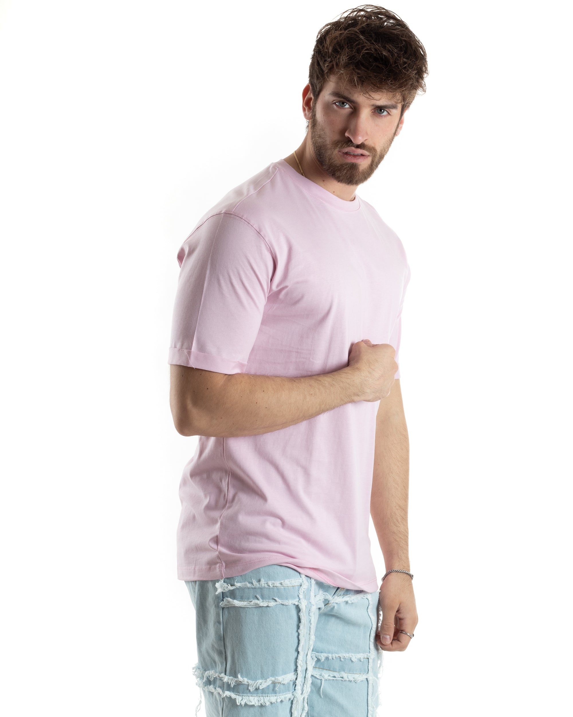 T-shirt Uomo Girocollo Basic Casual Regular Fit Tinta Unita Rosa GIOSAL-TS3054A