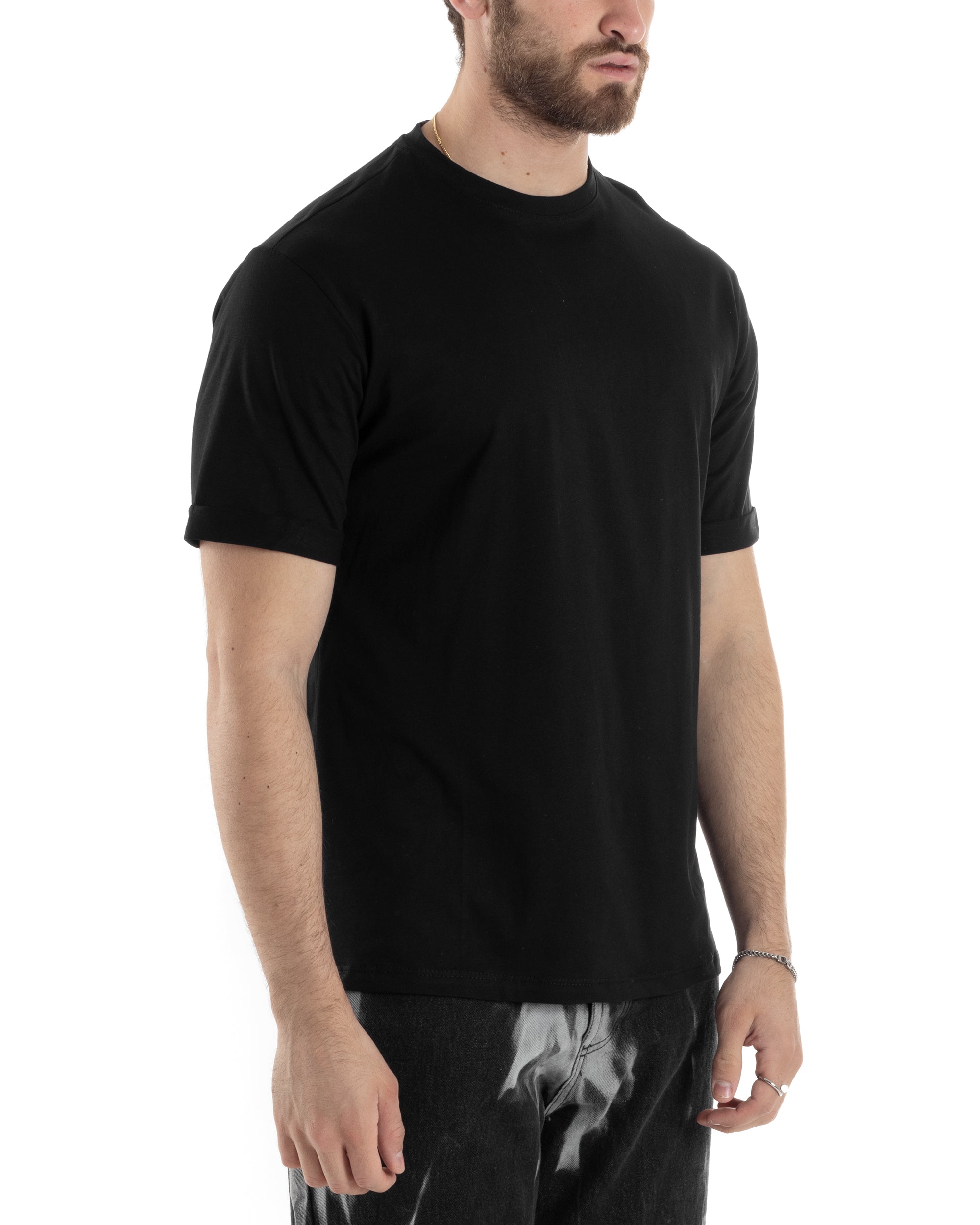 T-shirt Uomo Girocollo Basic Casual Regular Fit Tinta Unita Nero GIOSAL-TS3055A