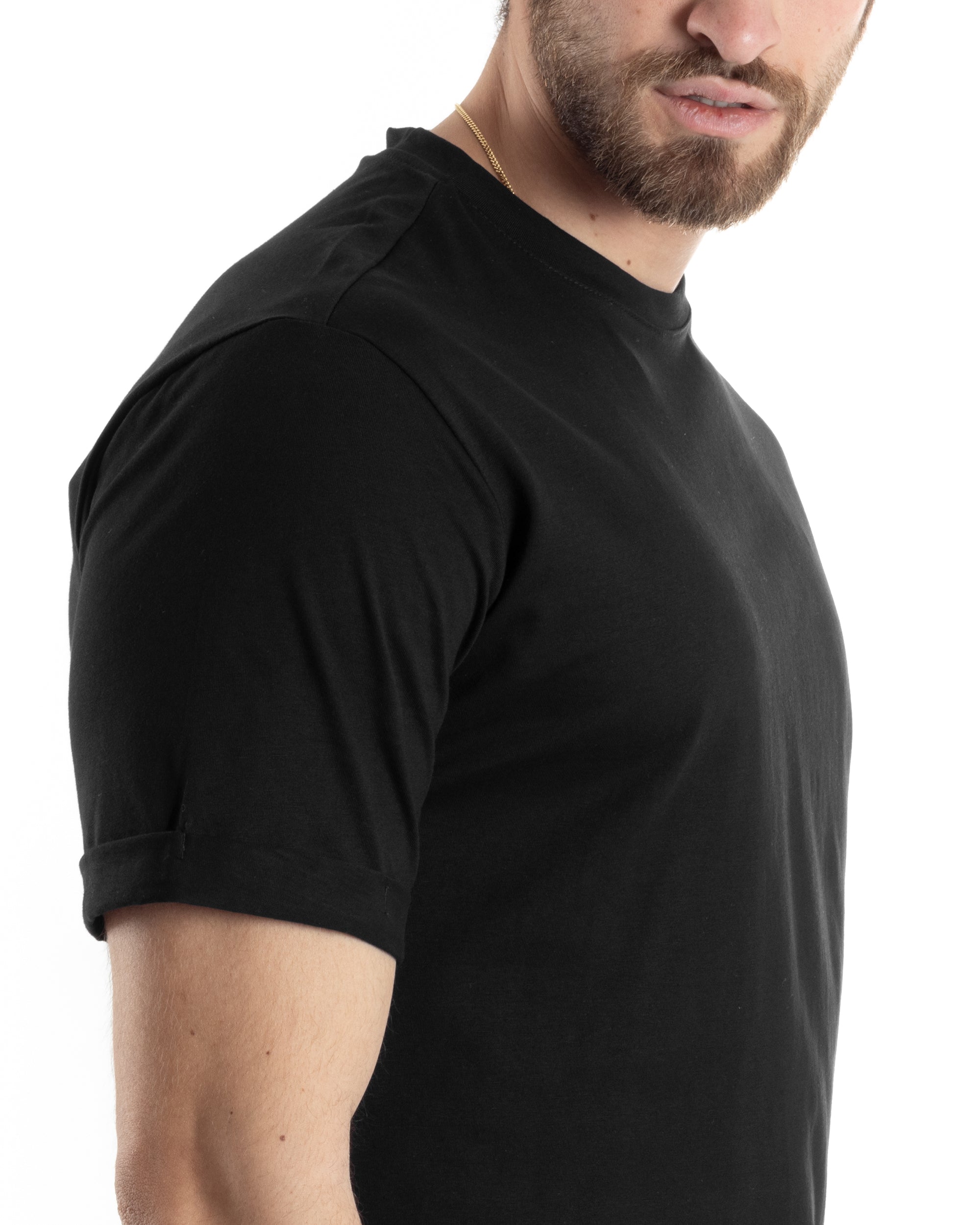 T-shirt Uomo Girocollo Basic Casual Regular Fit Tinta Unita Nero GIOSAL-TS3055A