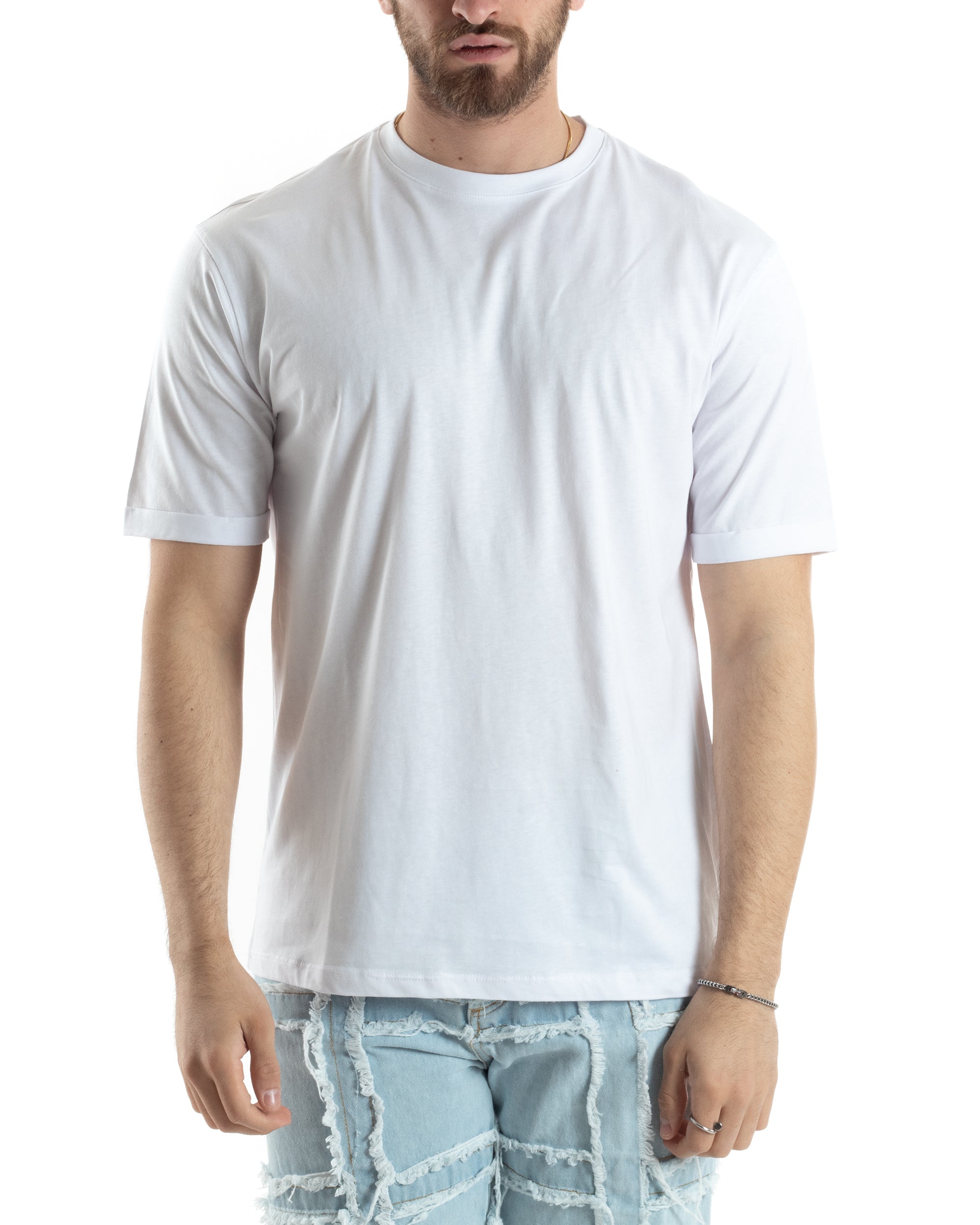 T-shirt Uomo Girocollo Basic Casual Regular Fit Tinta Unita Bianco GIOSAL-TS3057A