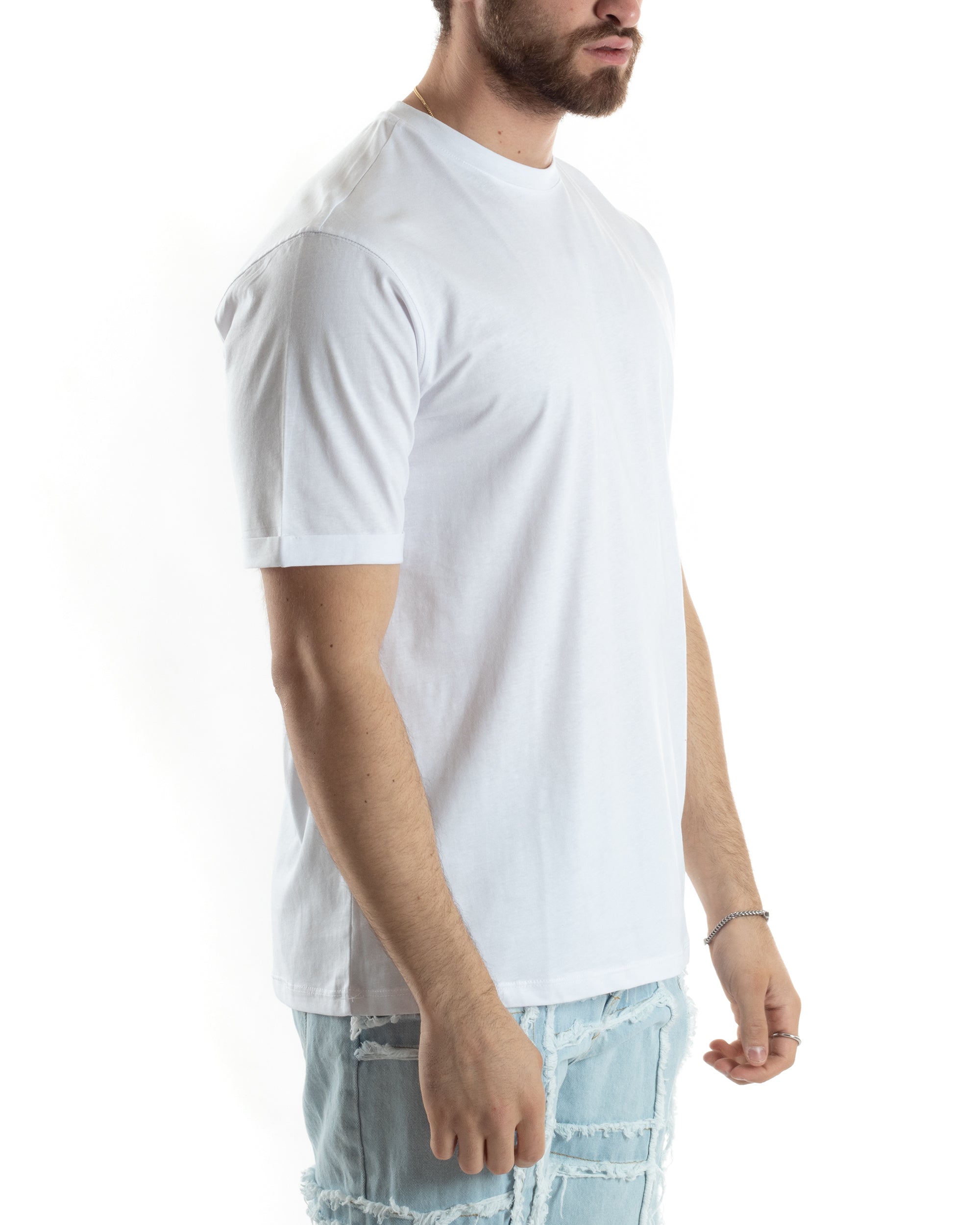 T-shirt Uomo Girocollo Basic Casual Regular Fit Tinta Unita Bianco GIOSAL-TS3057A