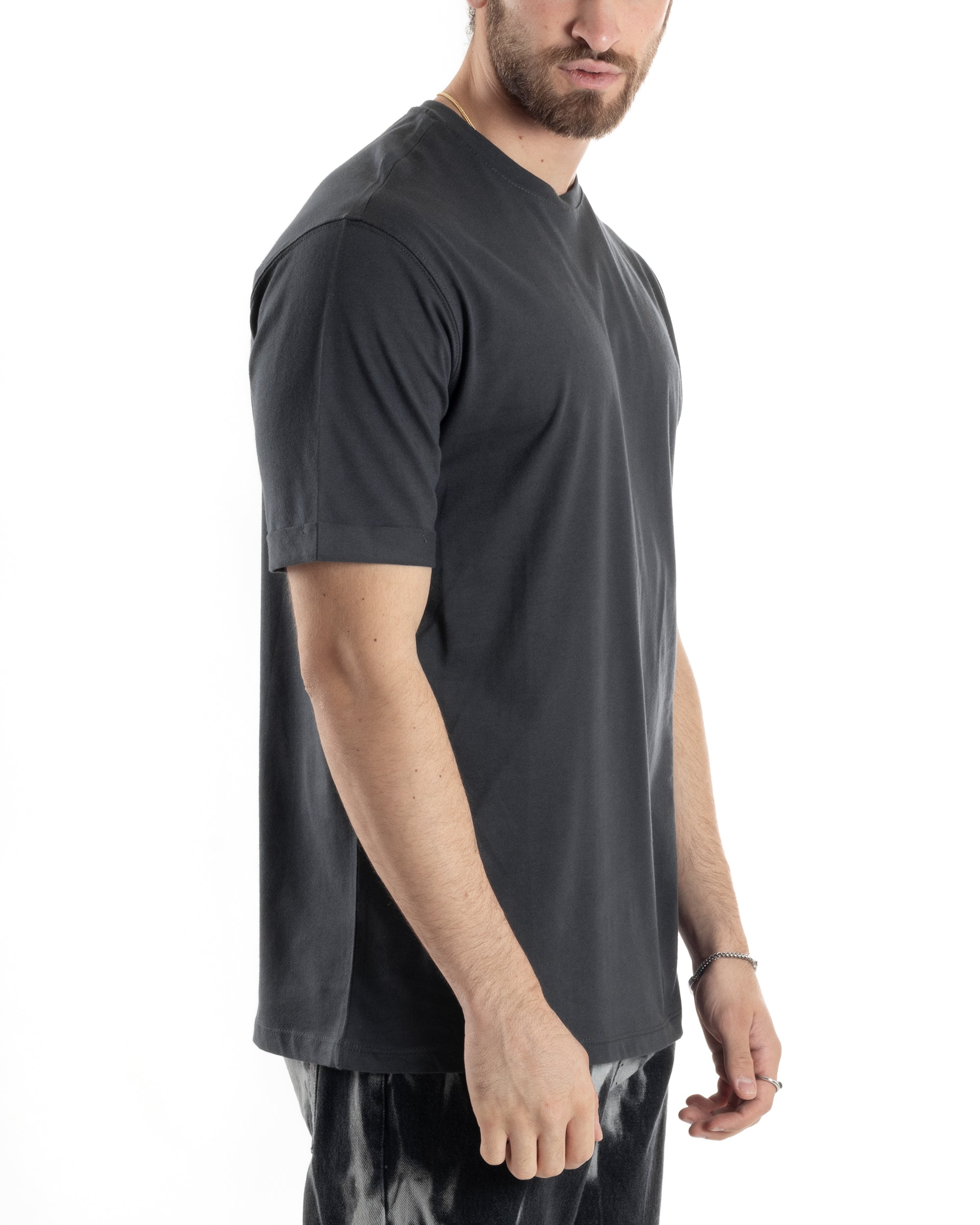 T-shirt Uomo Girocollo Basic Casual Regular Fit Tinta Unita Piombo GIOSAL-TS3058A