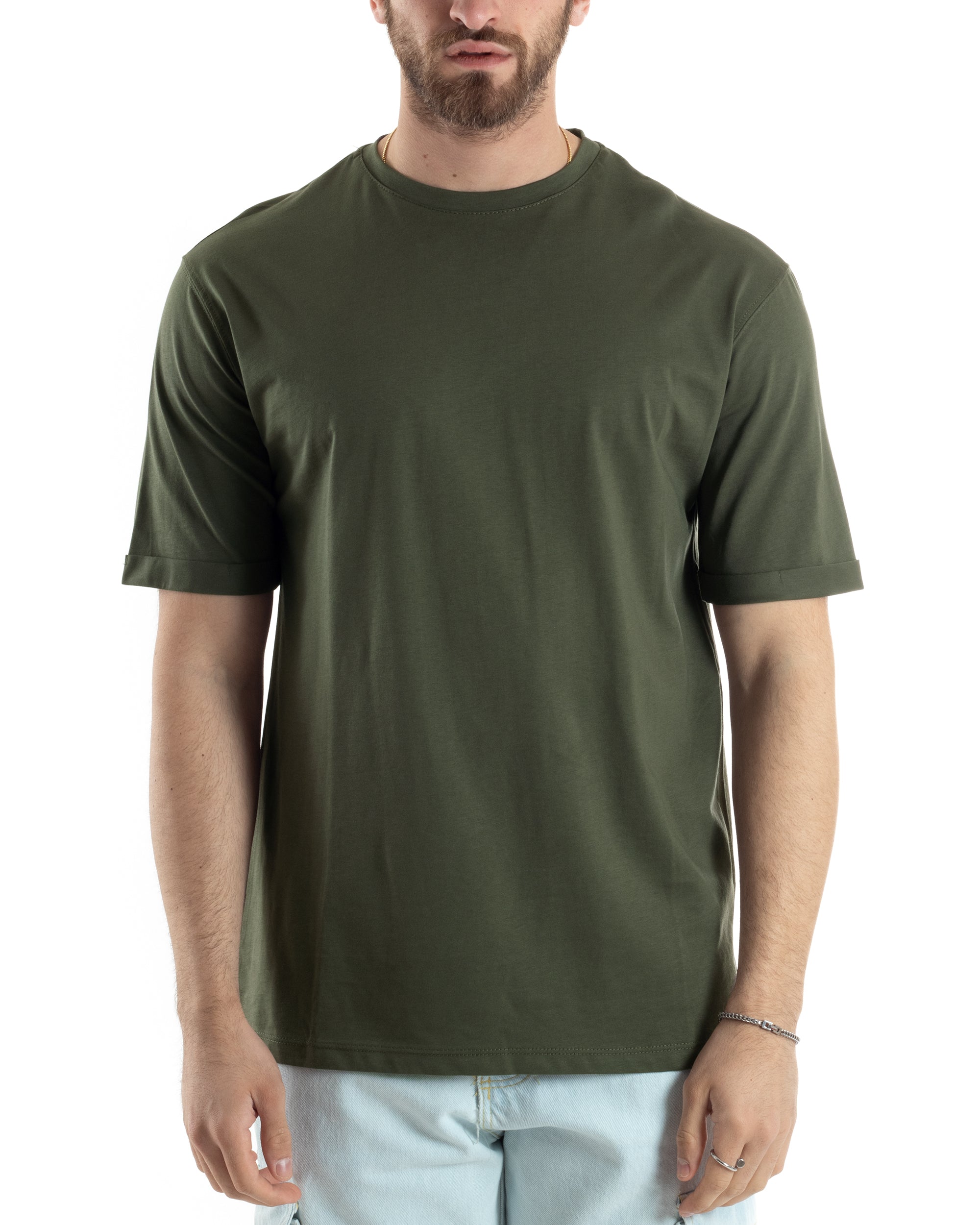 T-shirt Uomo Girocollo Basic Casual Regular Fit Tinta Unita Verde GIOSAL-TS3060A