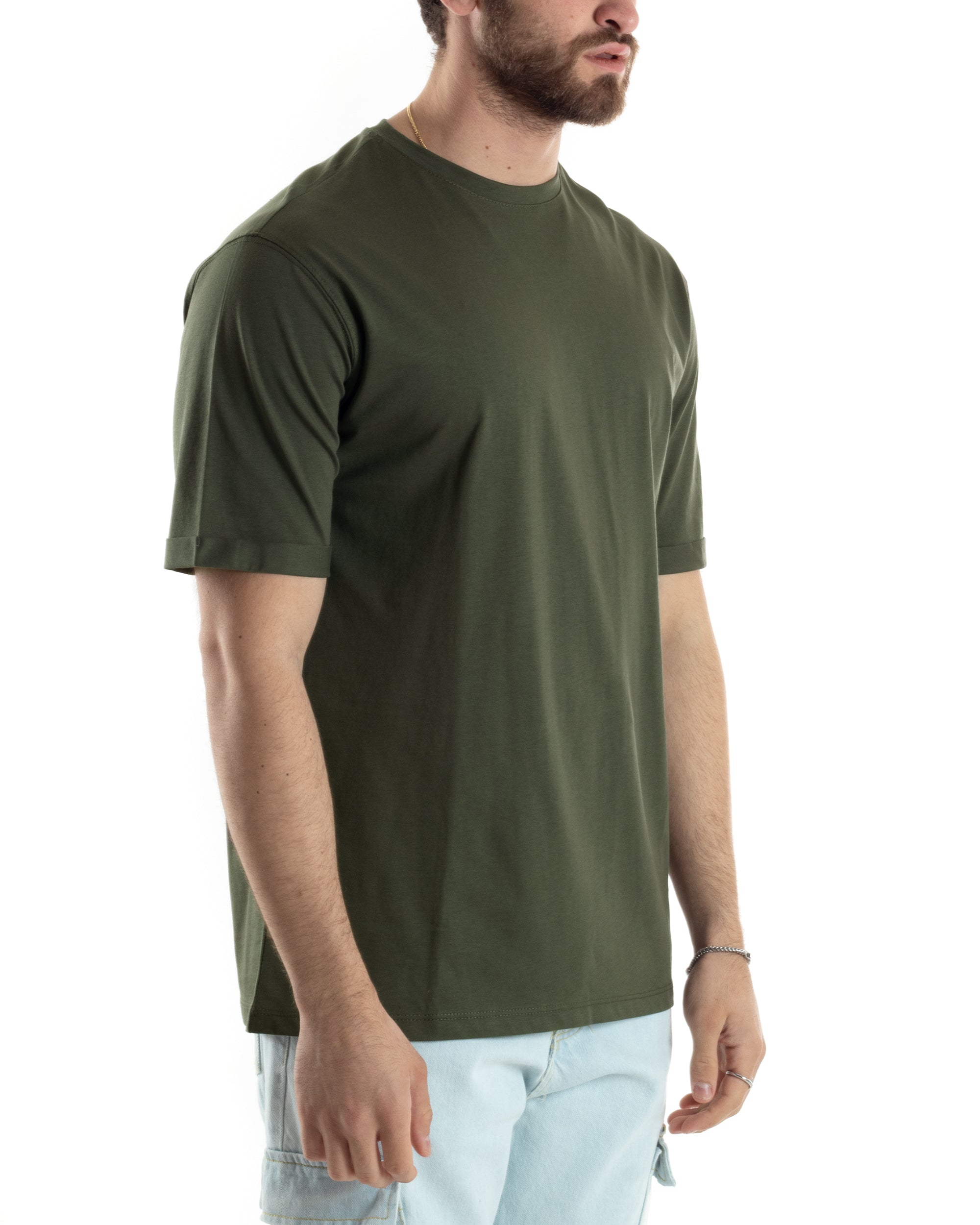 T-shirt Uomo Girocollo Basic Casual Regular Fit Tinta Unita Verde GIOSAL-TS3060A