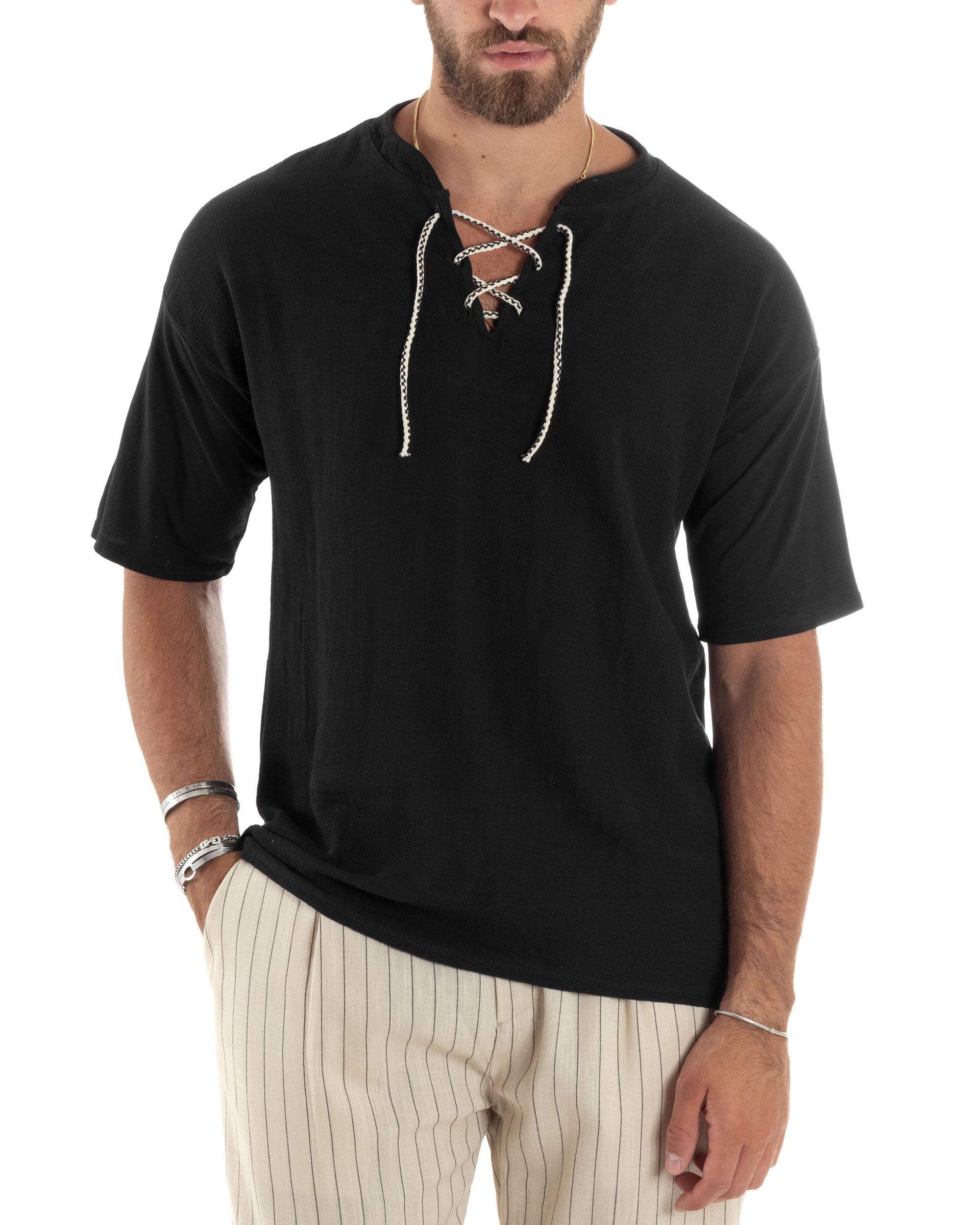 Camicia Maglie Estive Uomo Scollate T-shirt Scollo V: Cotone