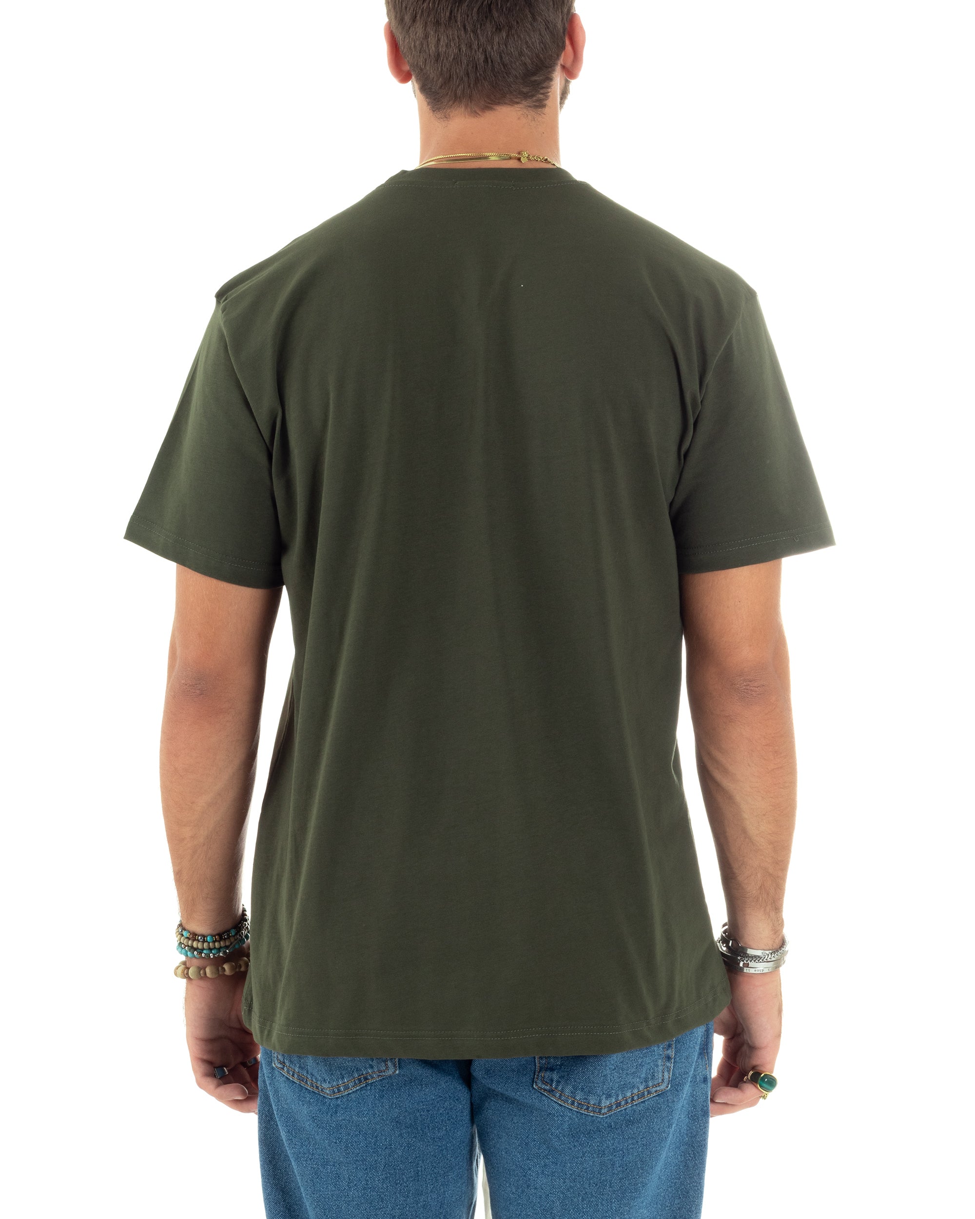 T-shirt Uomo Girocollo Mezze Maniche Cotone Premium Maglia Basic Casual Tinta Unita Verde GIOSAL-TS3079A