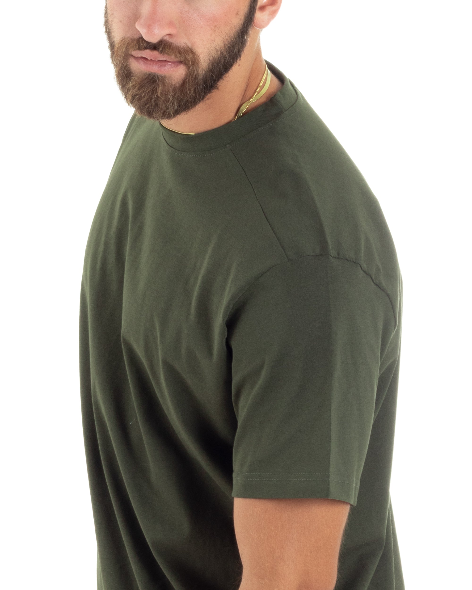 T-shirt Uomo Girocollo Mezze Maniche Cotone Premium Maglia Basic Casual Tinta Unita Verde GIOSAL-TS3079A