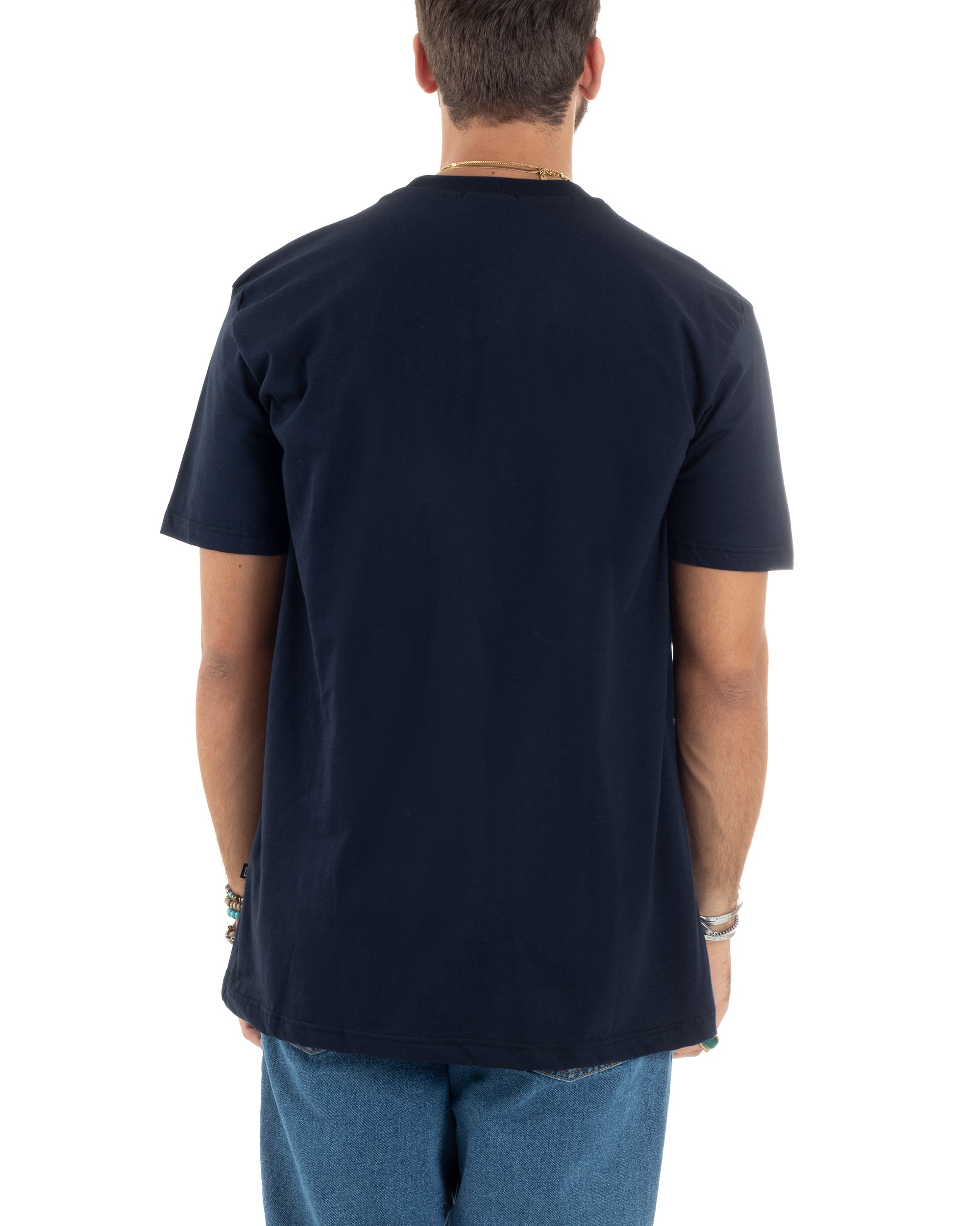 T-shirt Uomo Girocollo Mezze Maniche Cotone Premium Maglia Basic Casual Tinta Unita Blu GIOSAL-TS3084A