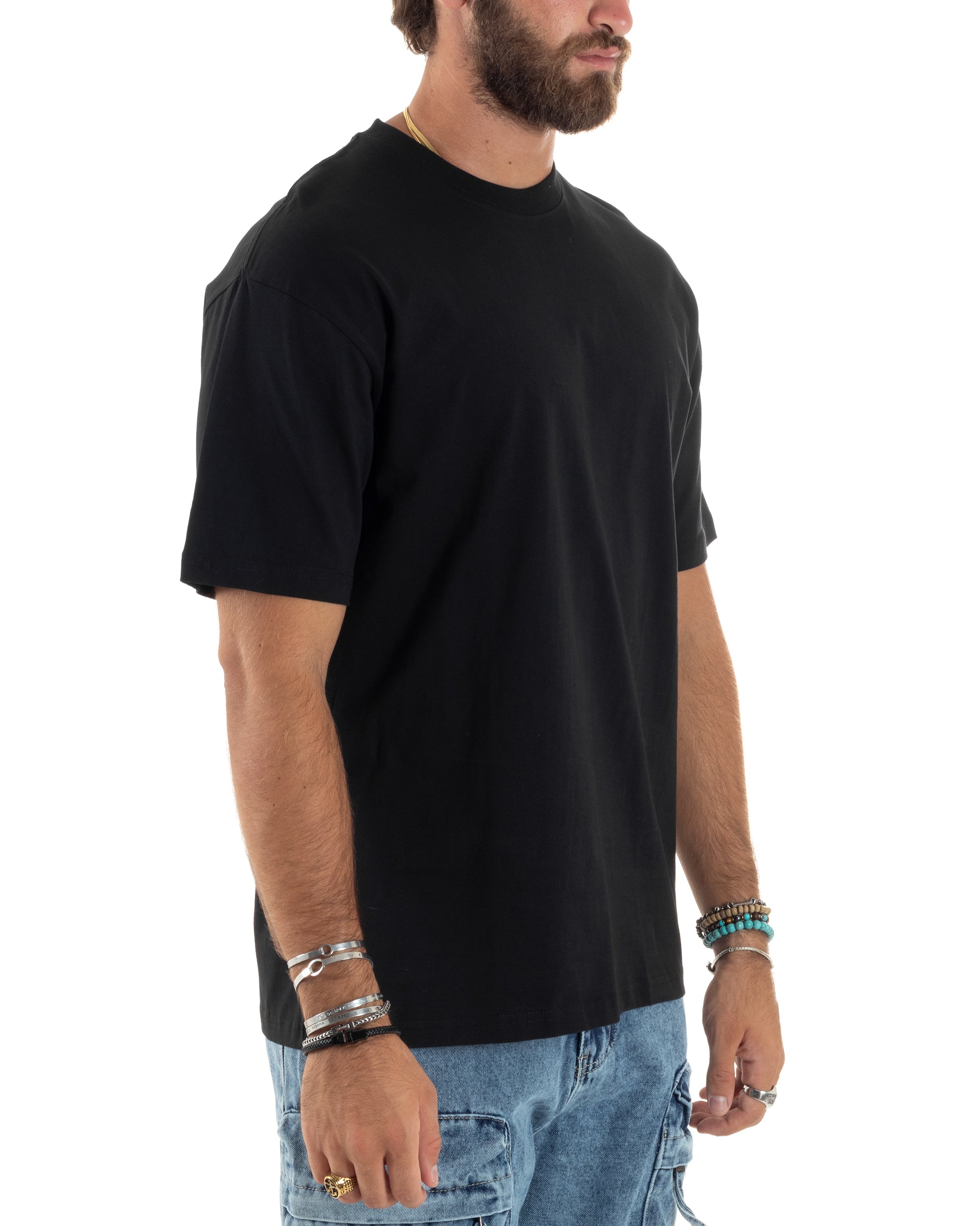 T-shirt Uomo Girocollo Cotone Mezze Maniche Maglia Basic Tinta Unita Casual Nero GIOSAL-TS3086A