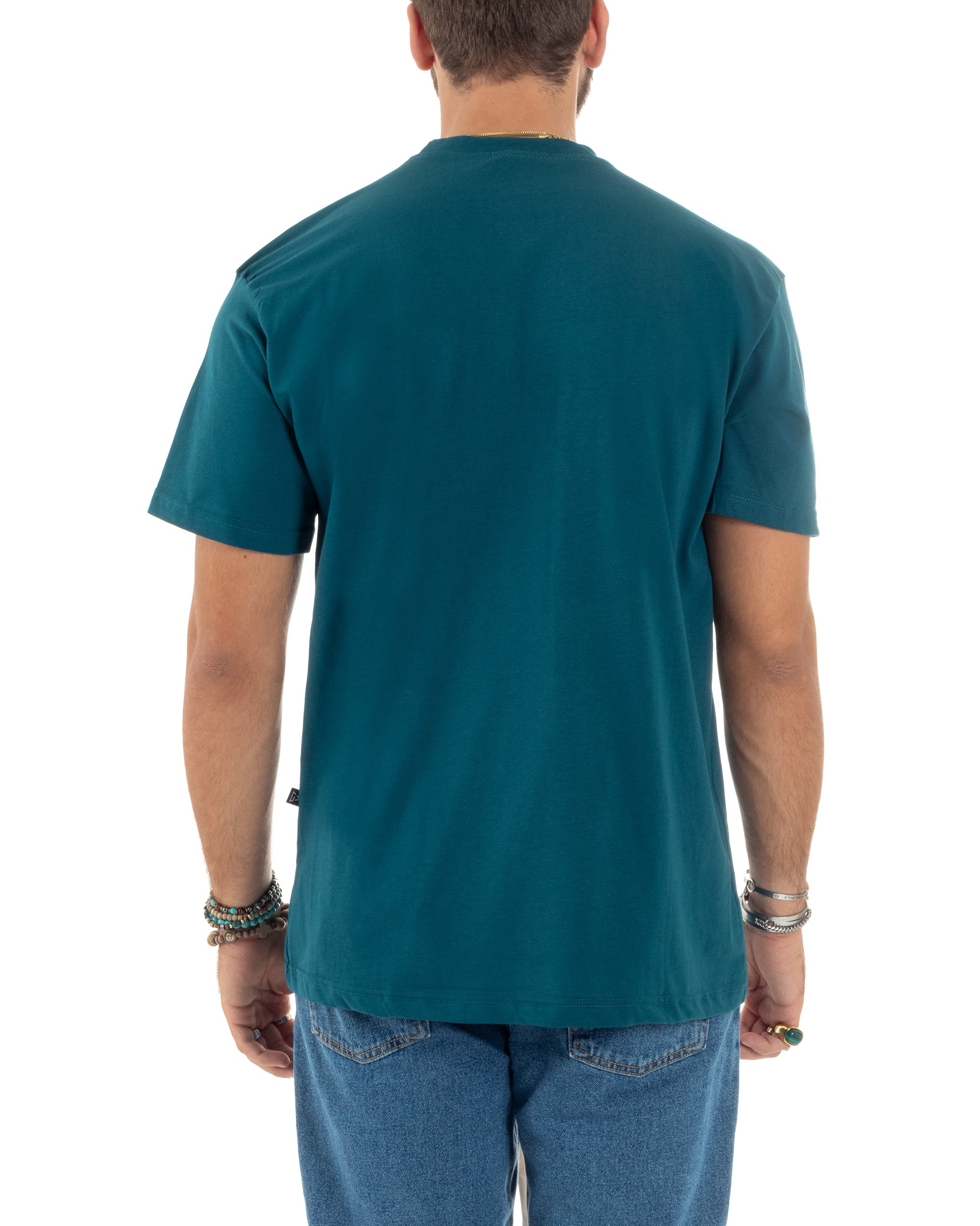 T-shirt Uomo Girocollo Mezze Maniche Cotone Premium Maglia Basic Casual Tinta Unita Petrolio GIOSAL-TS3085A