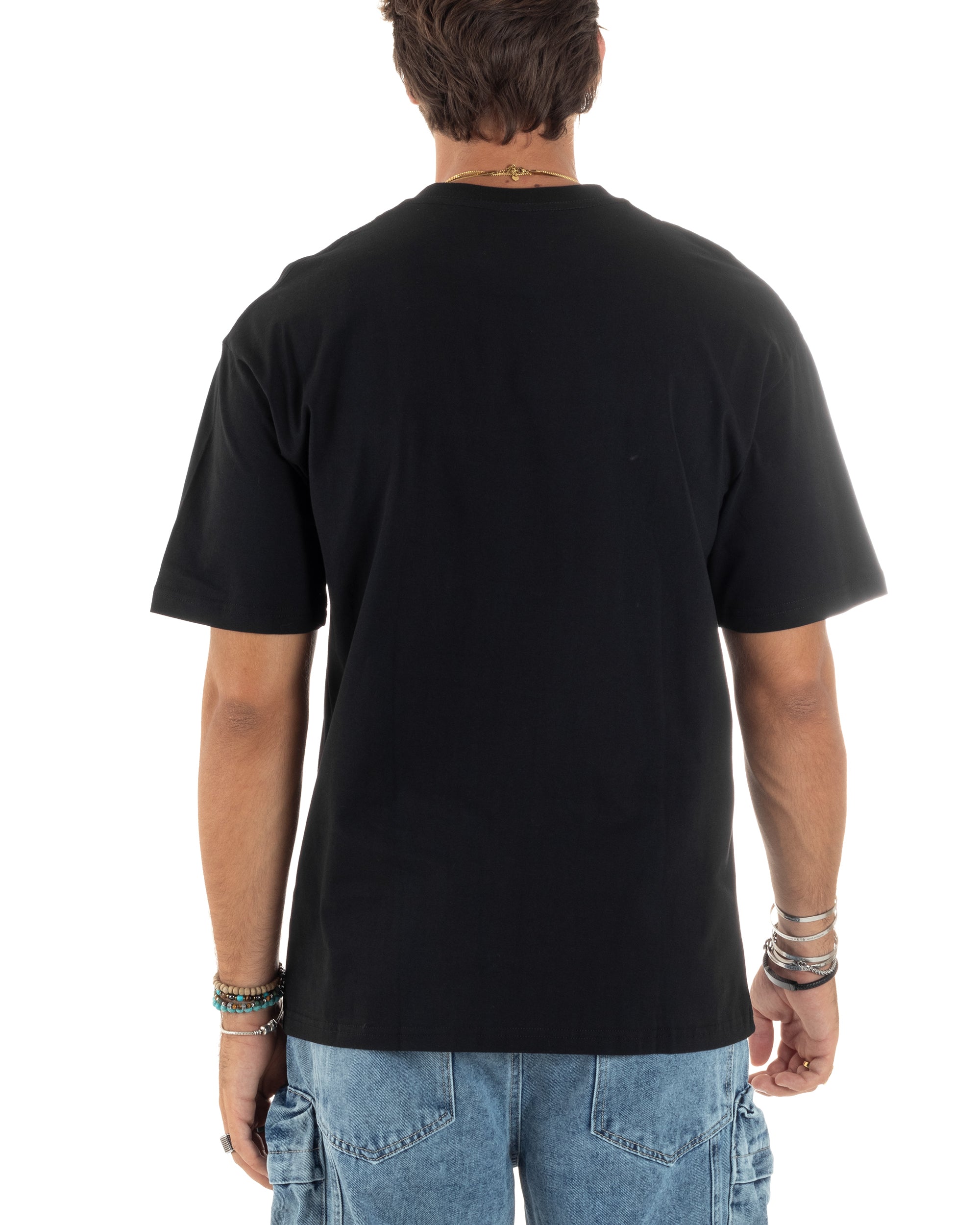 T-shirt Uomo Girocollo Cotone Mezze Maniche Maglia Basic Tinta Unita Casual Nero GIOSAL-TS3086A