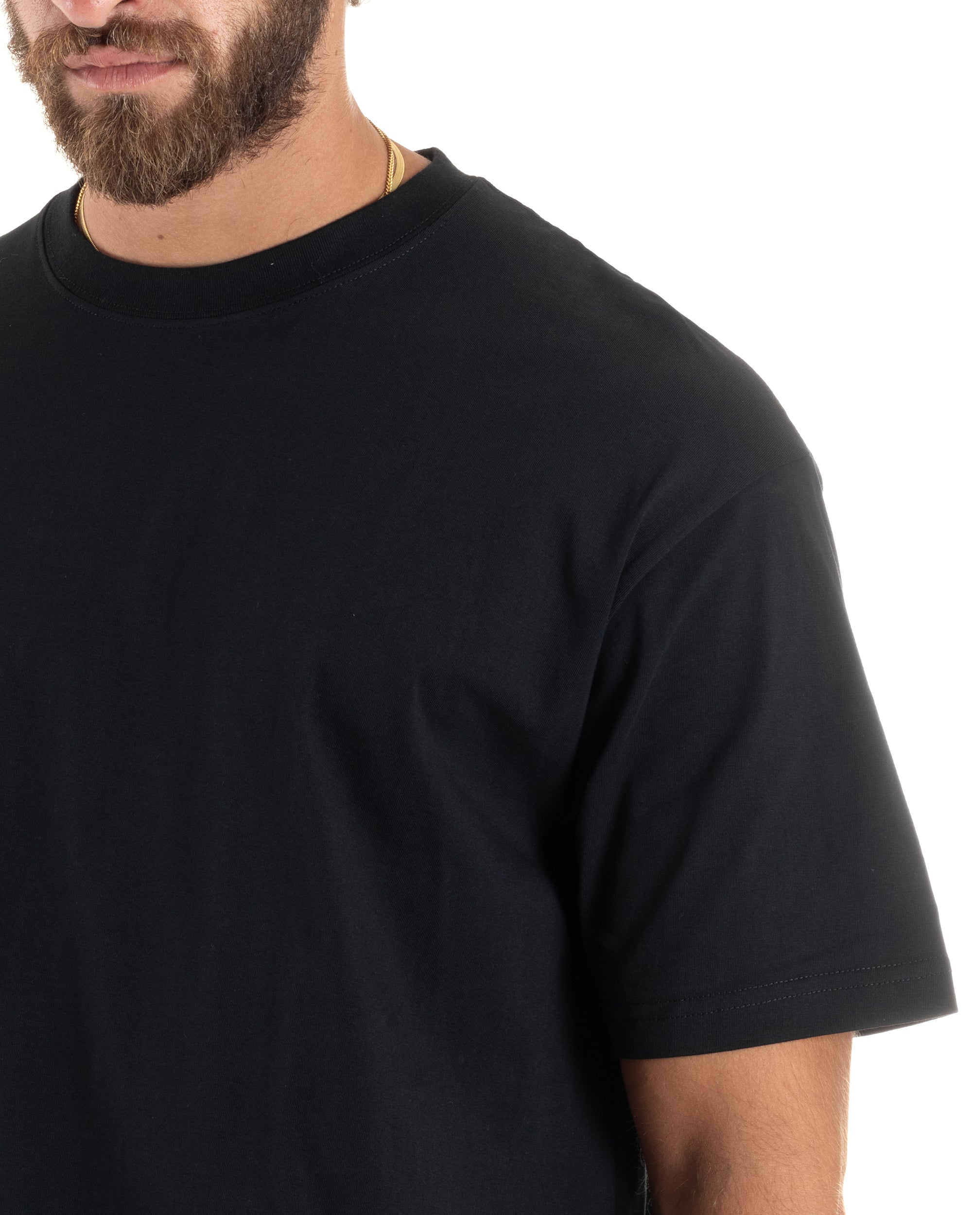 T-shirt Uomo Girocollo Cotone Mezze Maniche Maglia Basic Tinta Unita Casual Nero GIOSAL-TS3086A