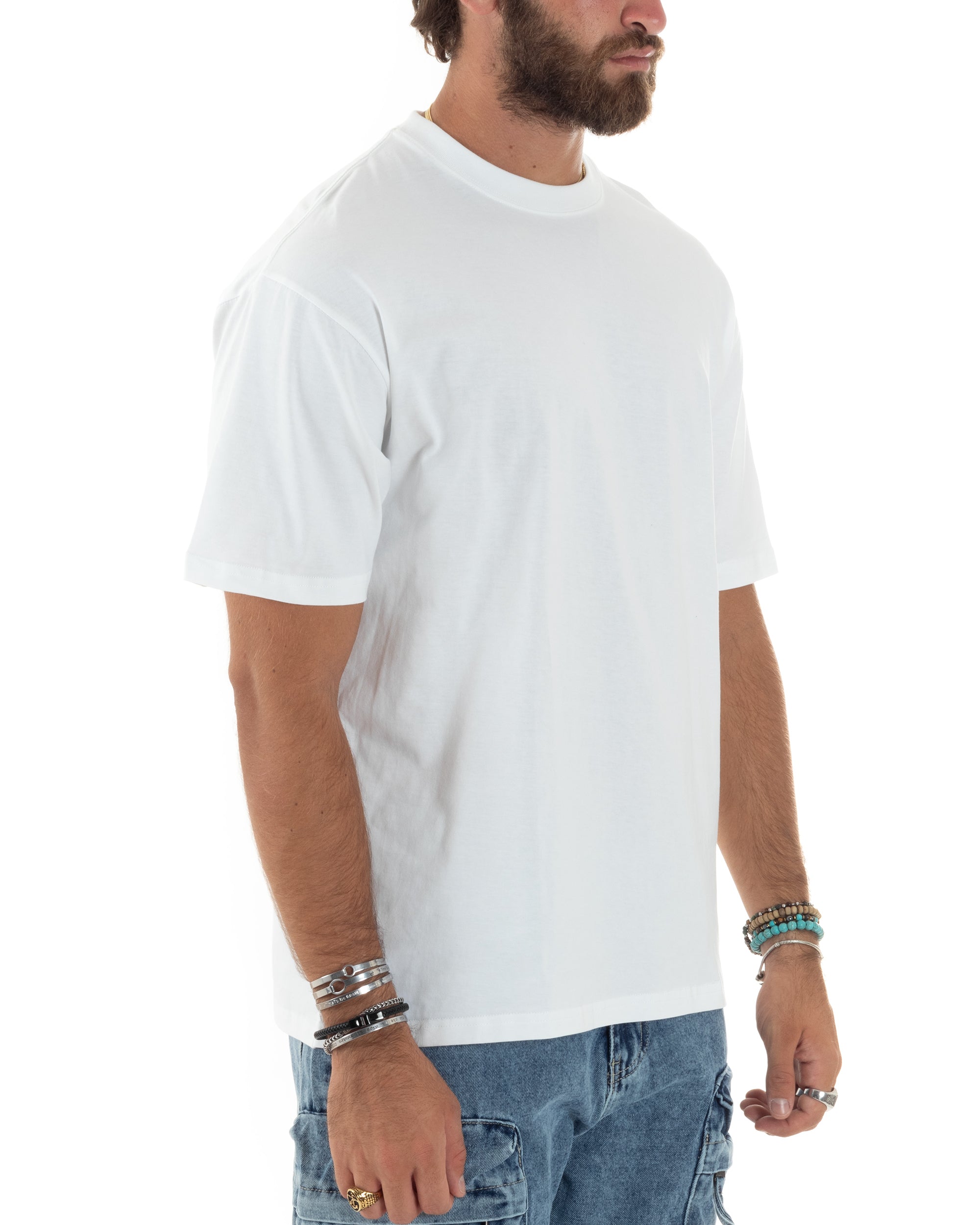 T-shirt Uomo Girocollo Cotone Mezze Maniche Maglia Basic Tinta Unita Casual Bianco GIOSAL-TS3087A