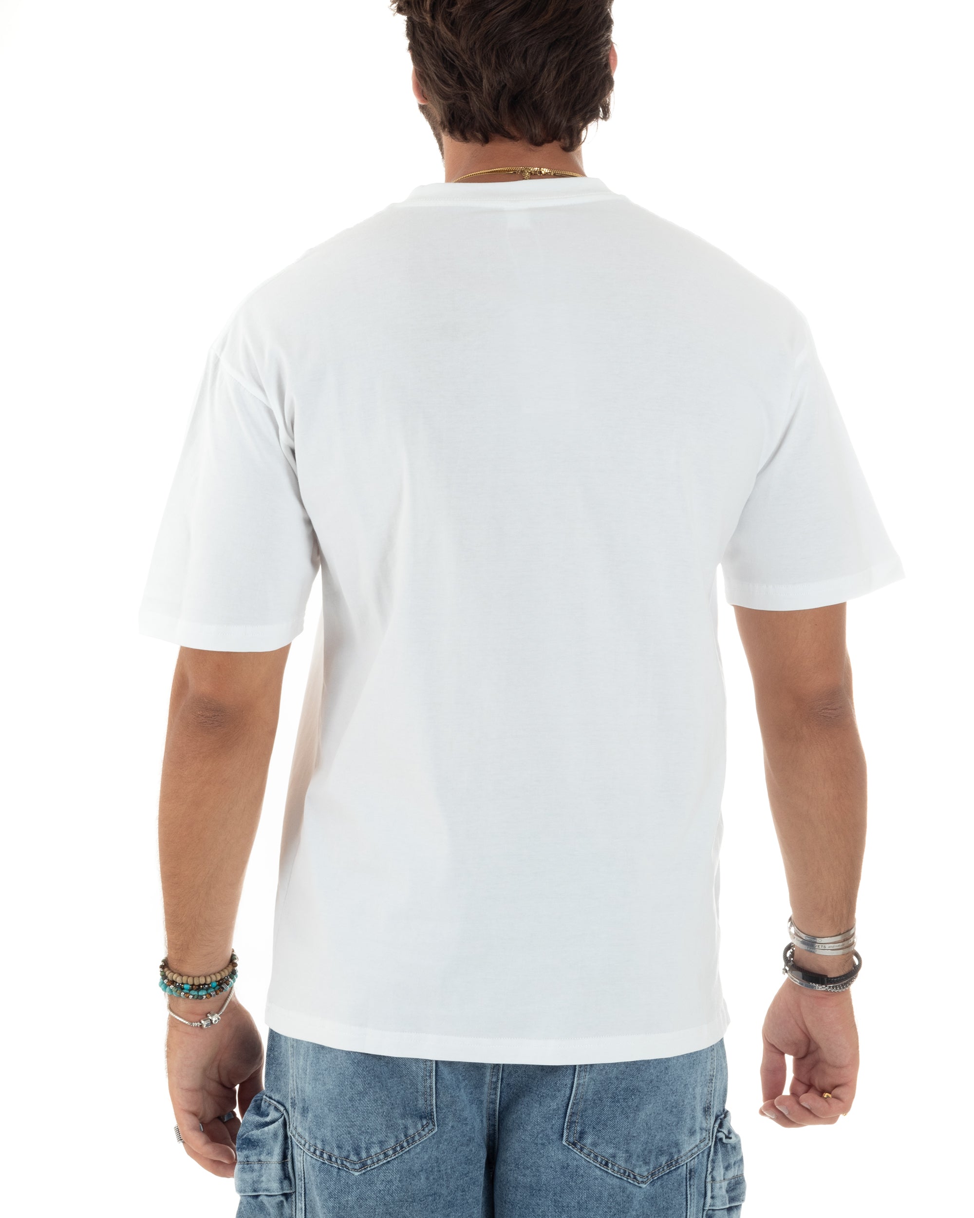 T-shirt Uomo Girocollo Cotone Mezze Maniche Maglia Basic Tinta Unita Casual Bianco GIOSAL-TS3087A