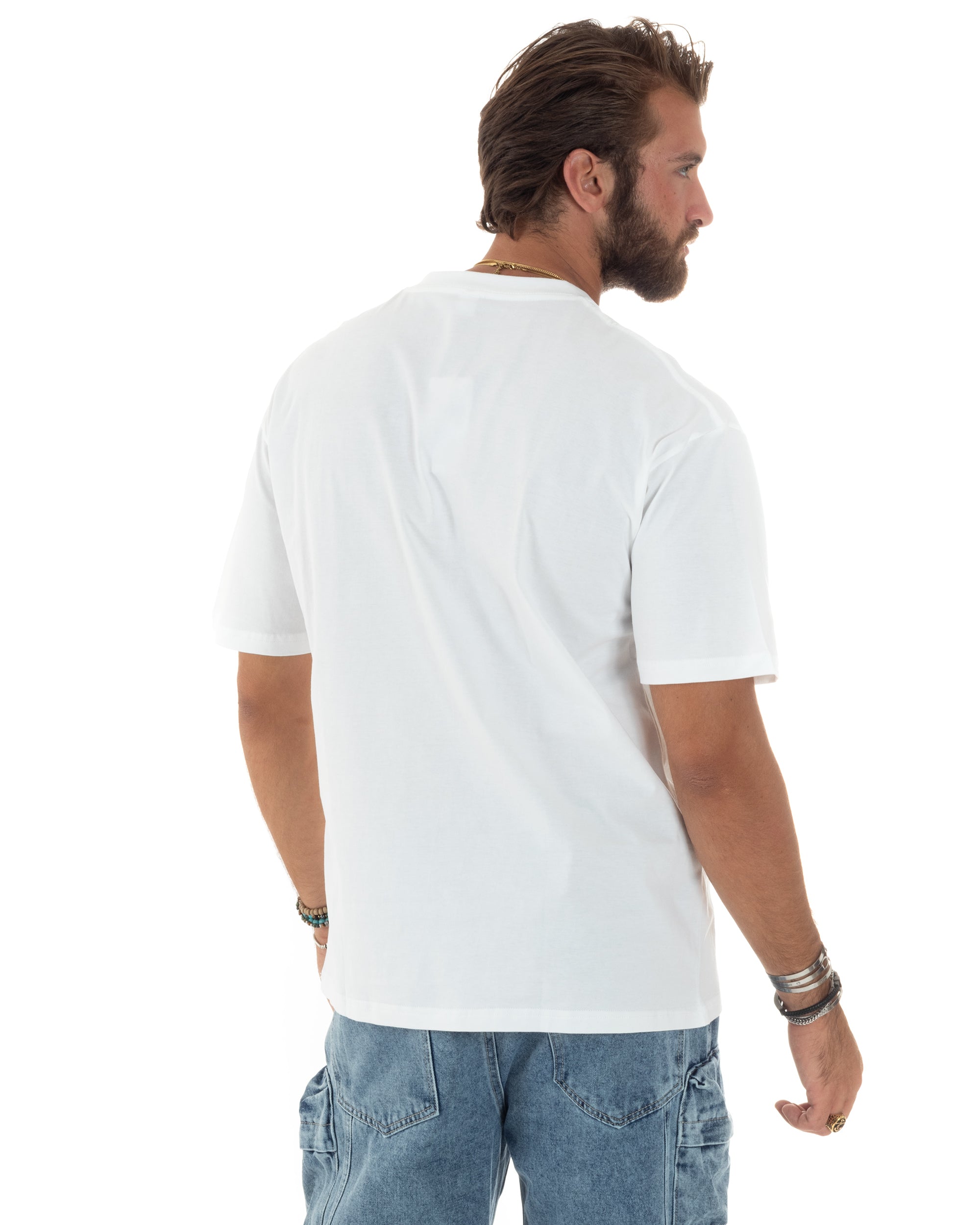 T-shirt Uomo Girocollo Cotone Mezze Maniche Maglia Basic Tinta Unita Casual Bianco GIOSAL-TS3087A