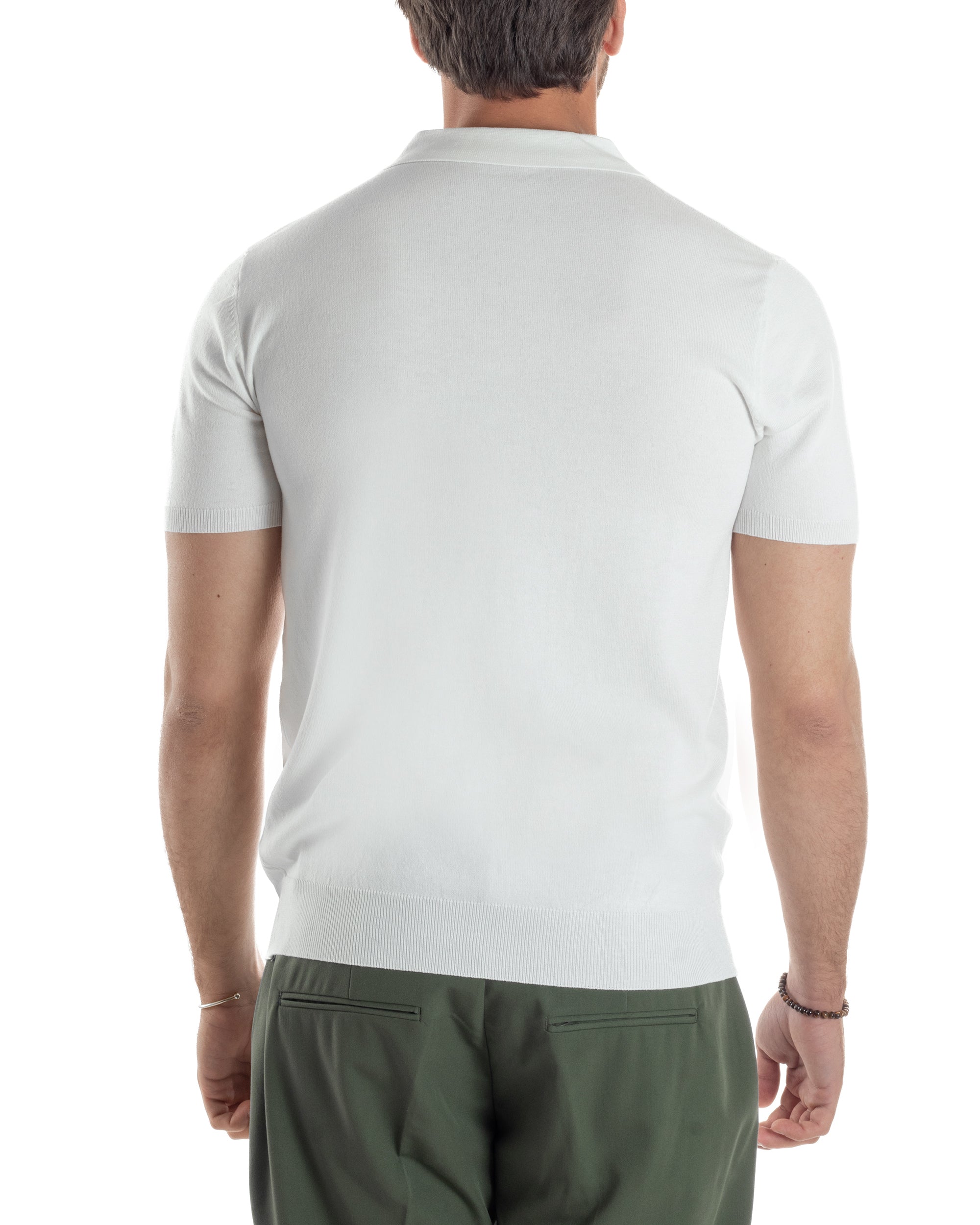 Polo Uomo Filo Maglia Con Colletto Bottoni Casual T-Shirt Sottogiacca Leggera Tinta Unita Bianco GIOSAL-TS3132A
