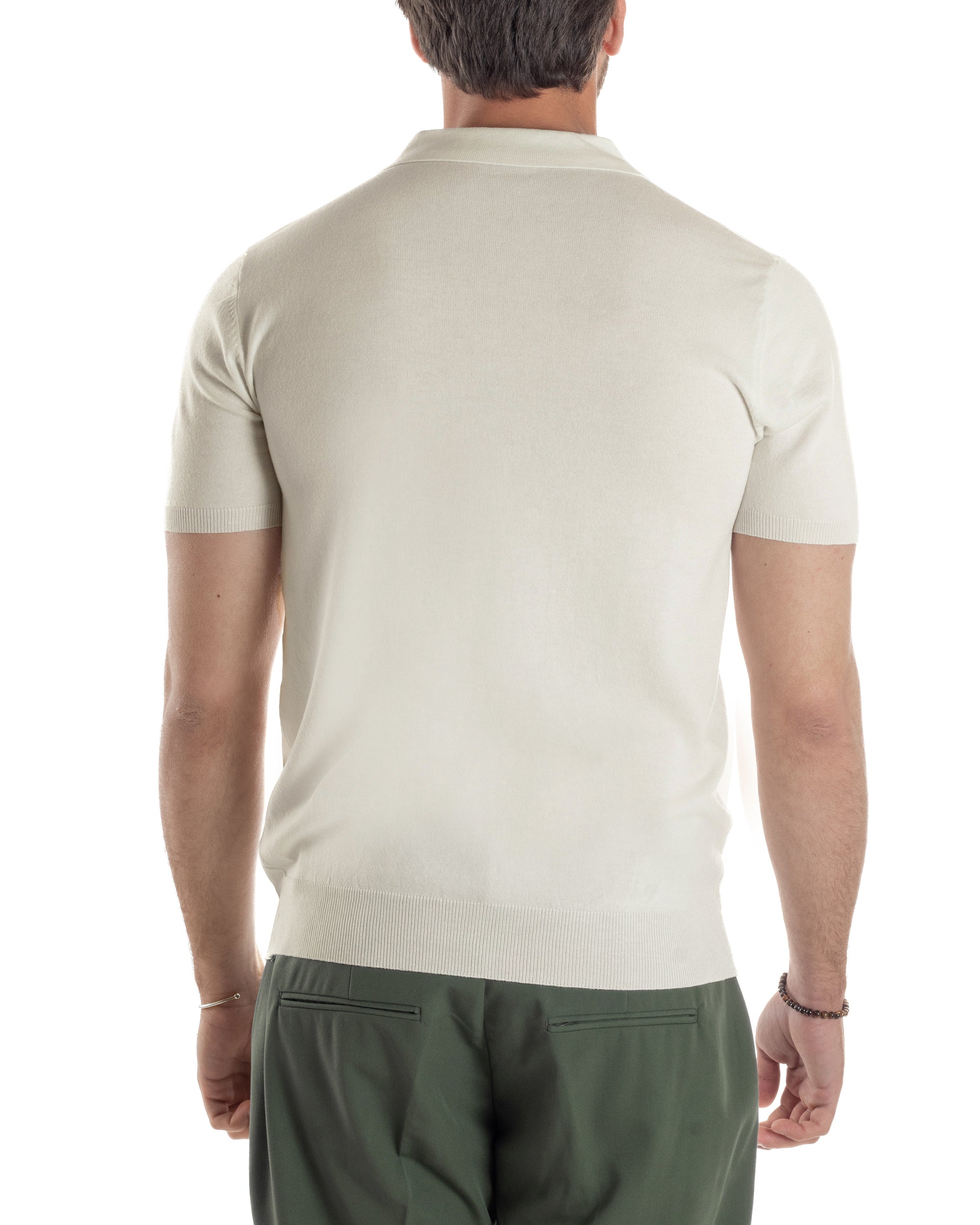 Polo Uomo Filo Maglia Con Colletto Bottoni Casual T-Shirt Sottogiacca Leggera Tinta Unita Beige GIOSAL-TS3136A